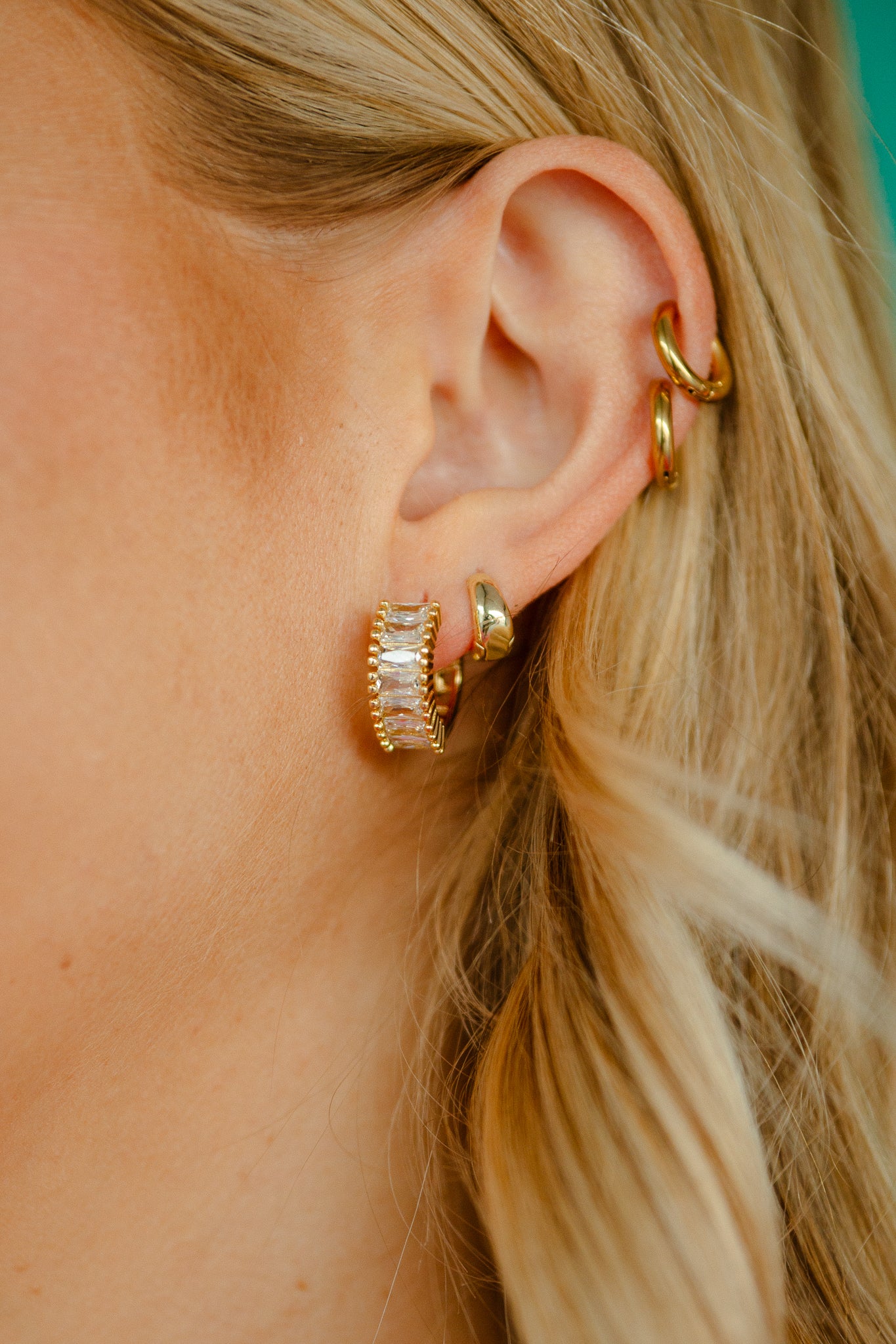 Jenni Crystal Baguette Huggies - Gold