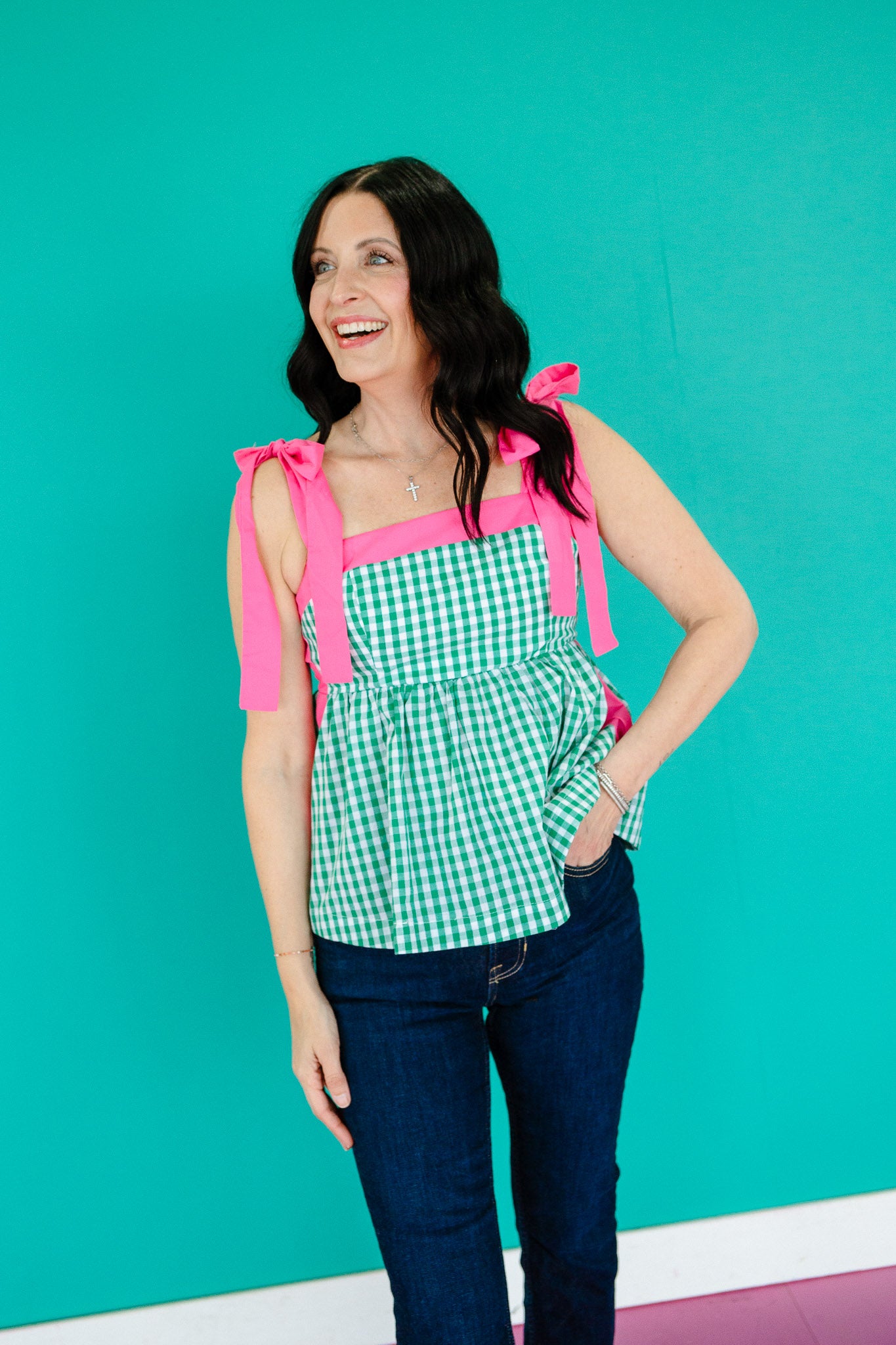 Ruthie Peplum Tank - Emerald + Raspberry