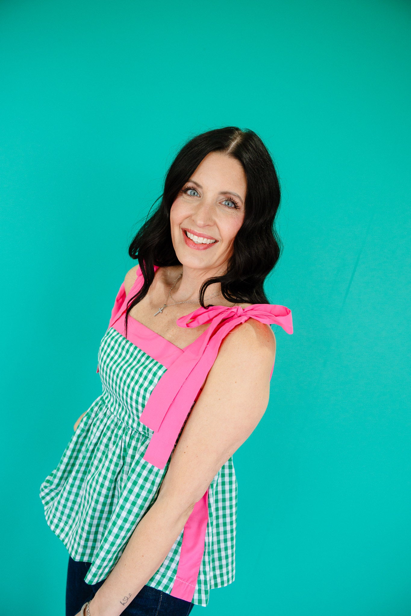 Ruthie Peplum Tank - Emerald + Raspberry