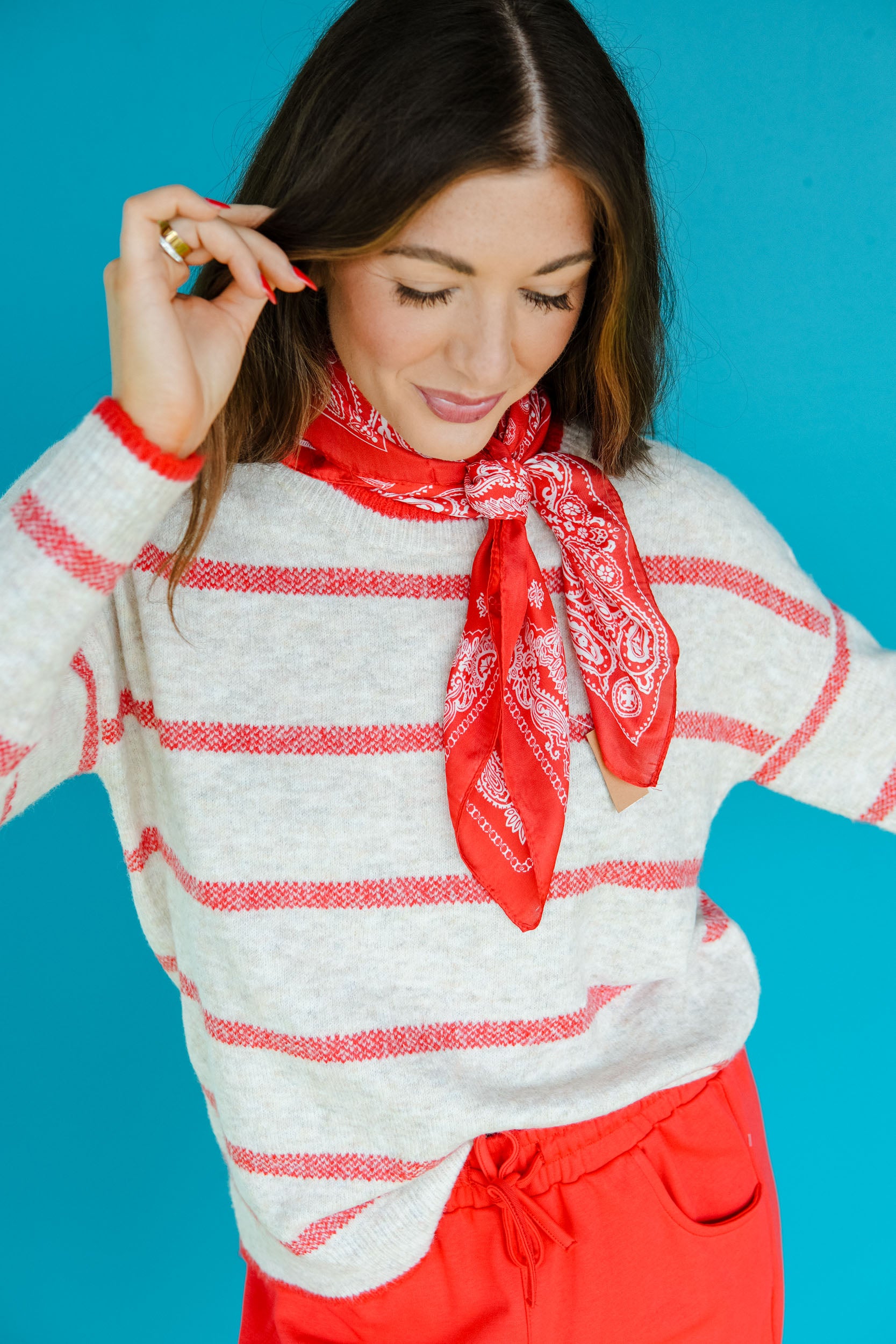 Pumpkin Picnic Striped Sweater - Oatmeal + Red