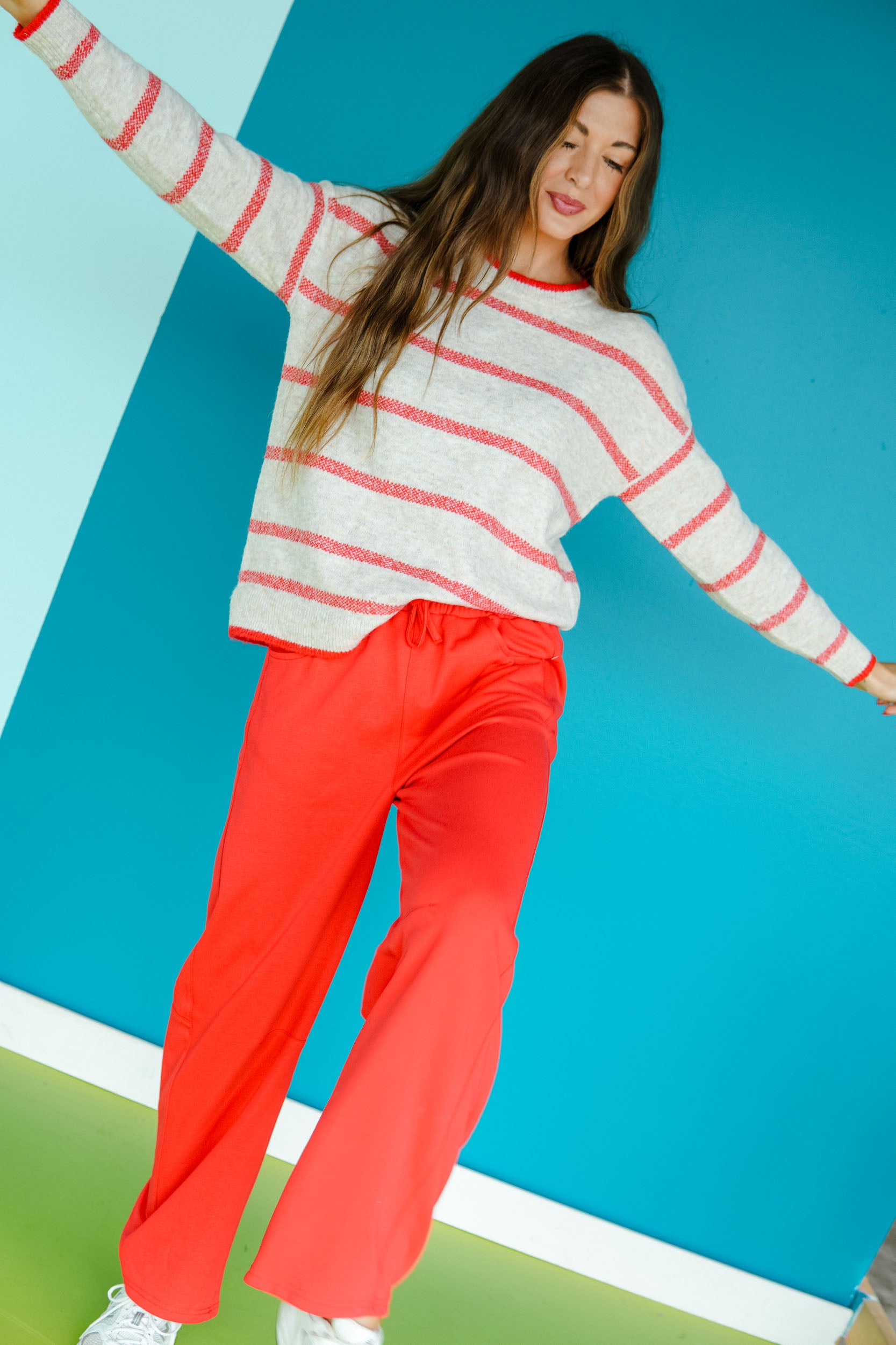 Pumpkin Picnic Striped Sweater - Oatmeal + Red
