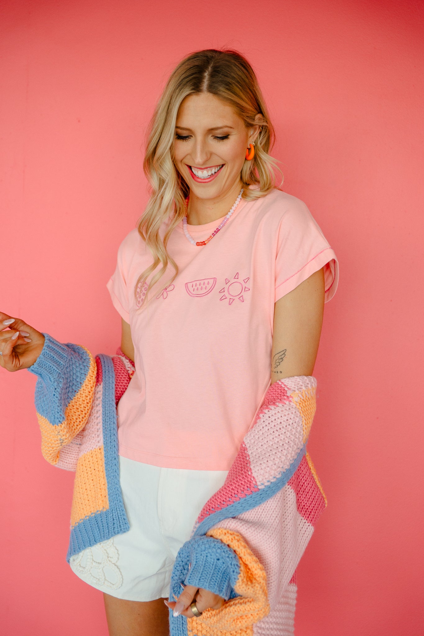 Rylee Embroidered Tee - Coral