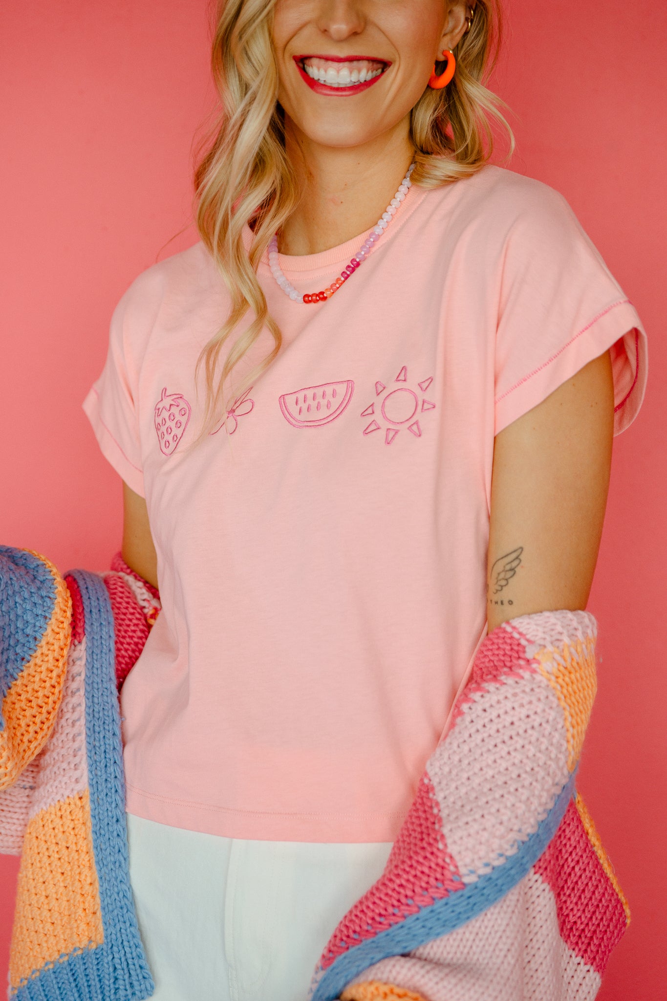 Rylee Embroidered Tee - Coral