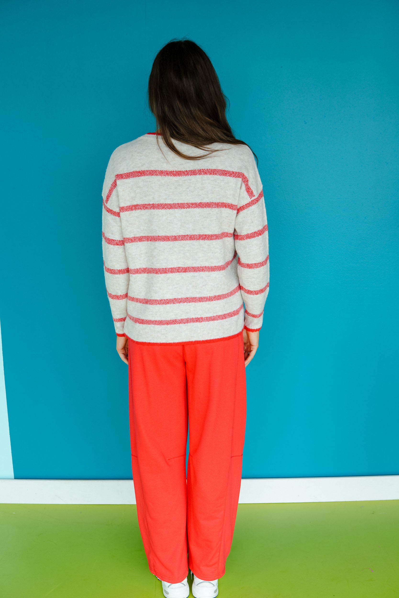 Pumpkin Picnic Striped Sweater - Oatmeal + Red