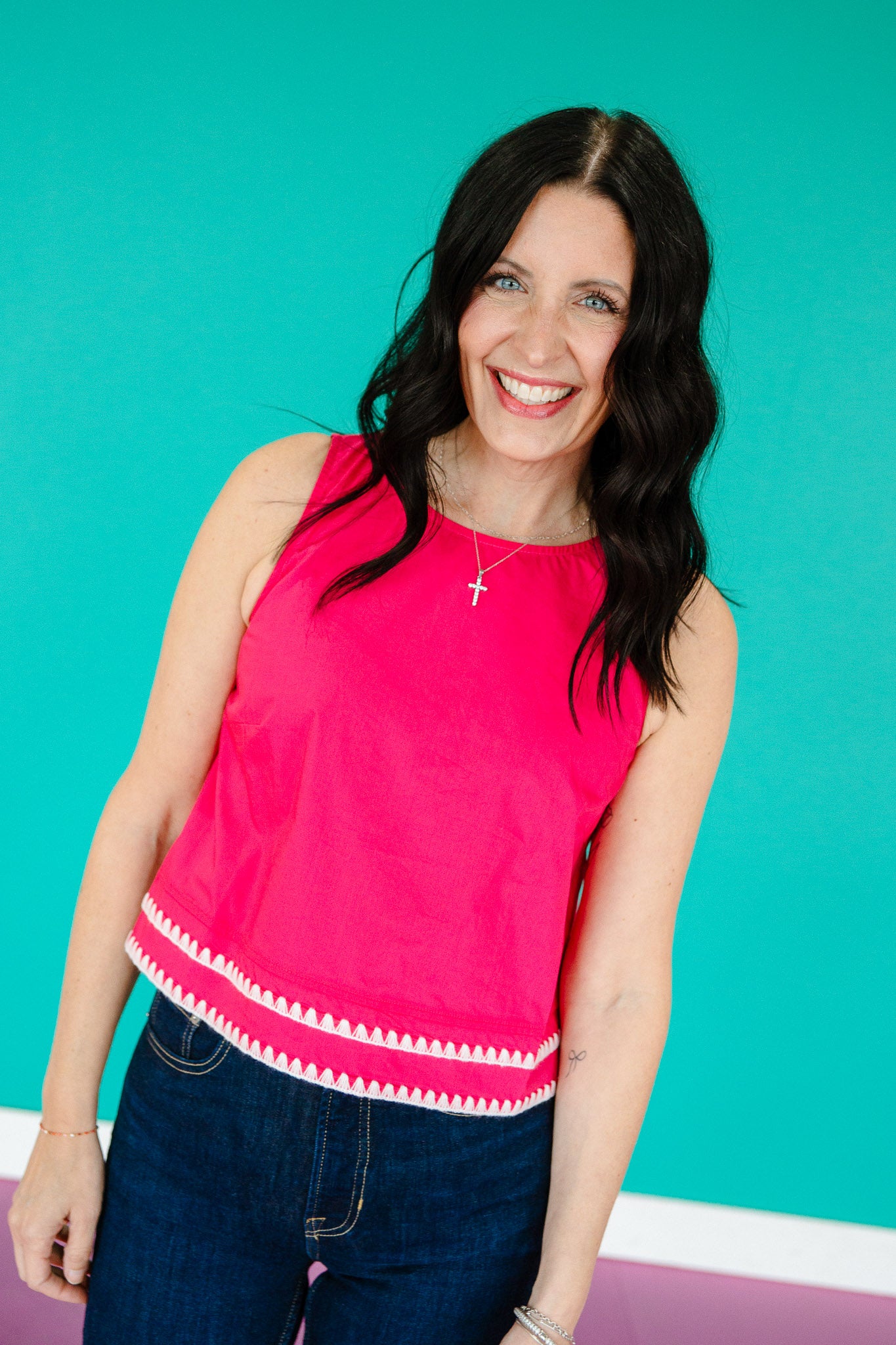 Suri Trim Detail Tank - Fuchsia