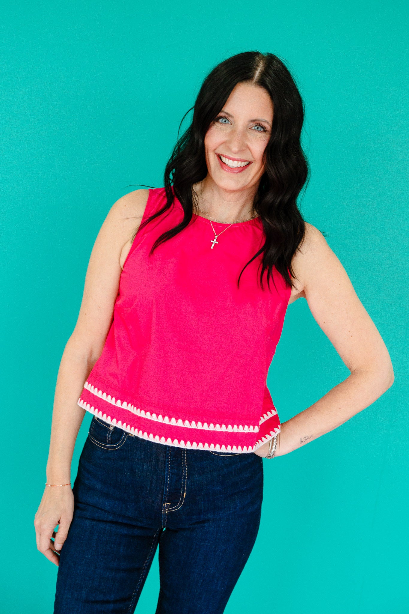 Suri Trim Detail Tank - Fuchsia