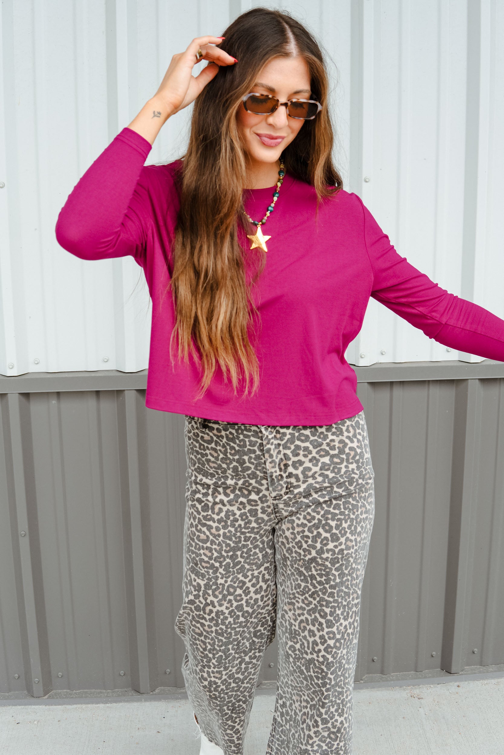 [Ellevate Basic] Blaire Boxy Long Sleeve - Cranberry