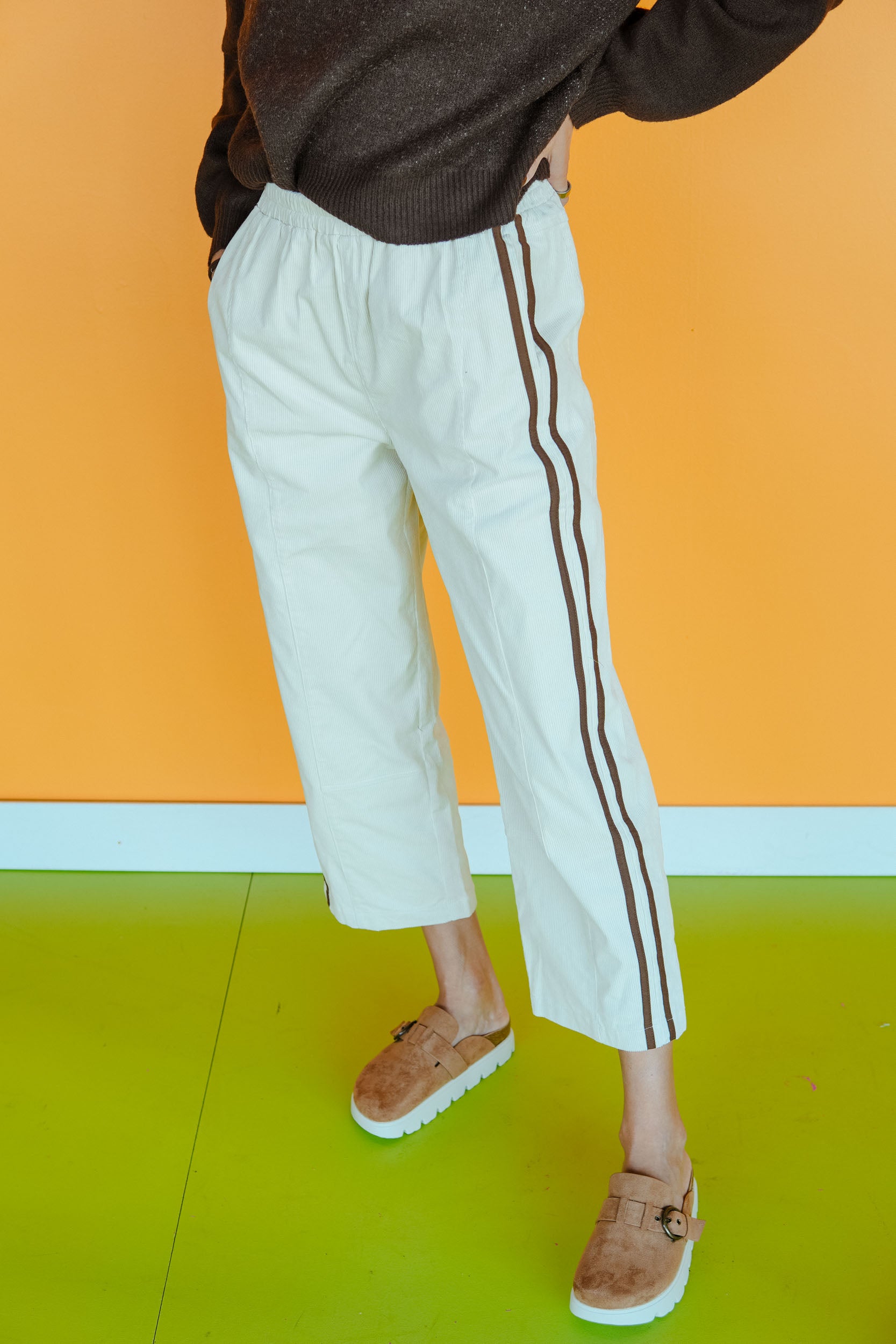 Maggie Corduroy Pants - Cream + Chocolate