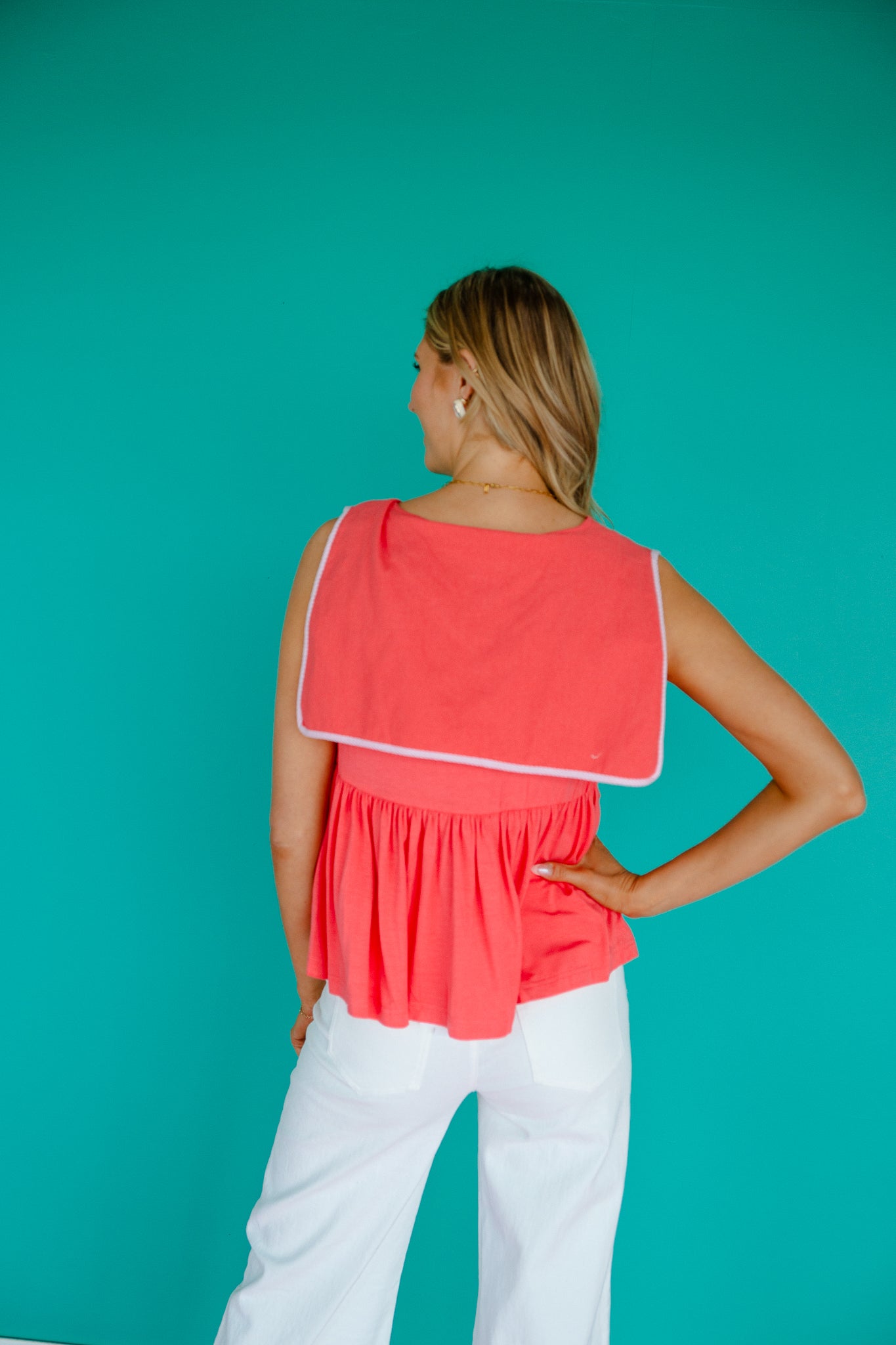 Santana Sailor Collared Top - Coral Red