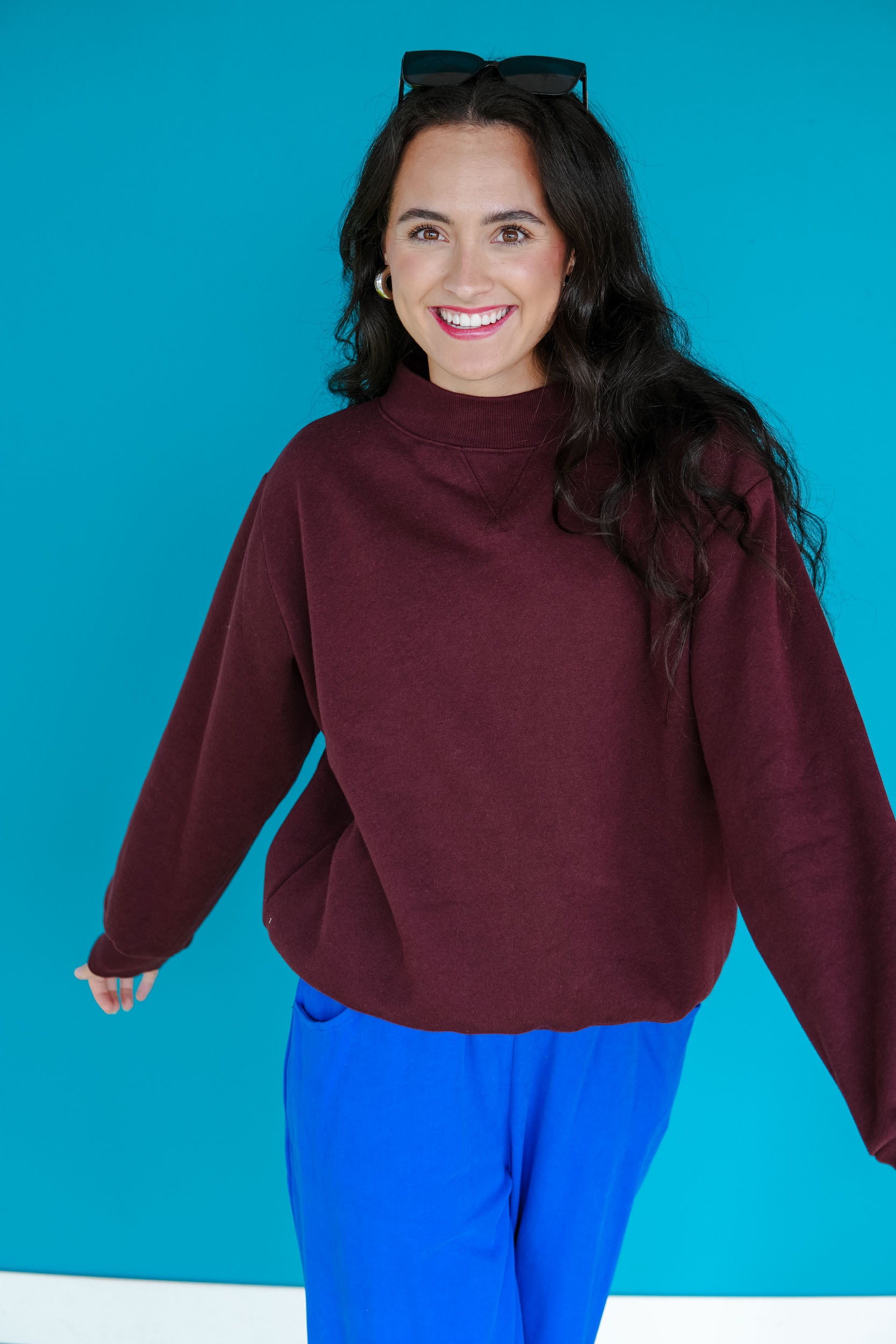 Paige Mock Neck Pullover - Deep Maroon