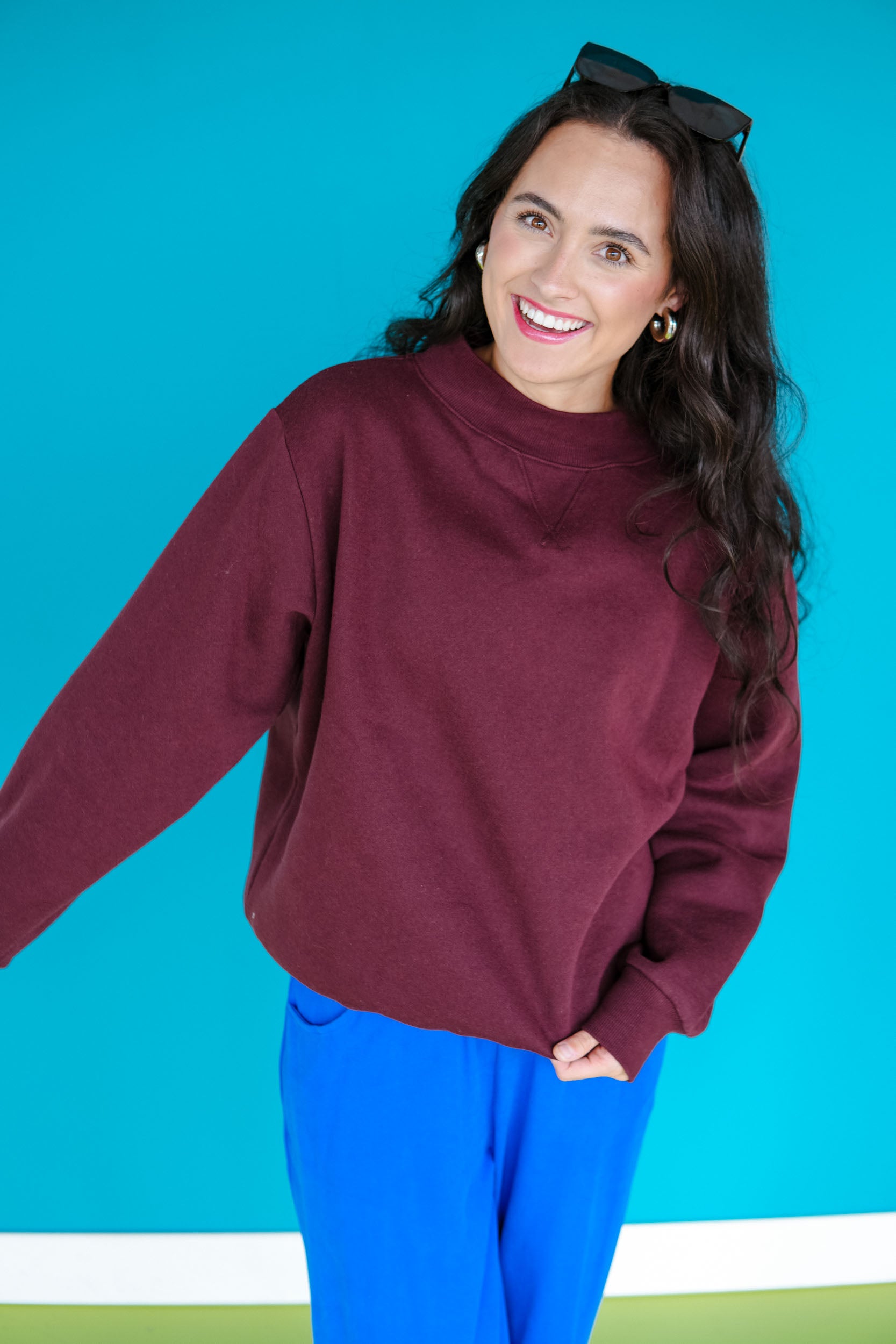Paige Mock Neck Pullover - Deep Maroon