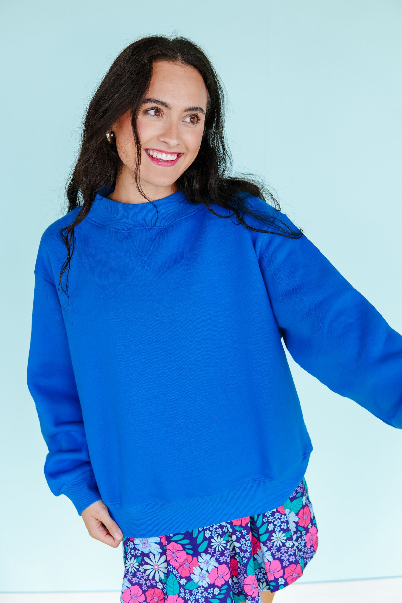 Paige Mock Neck Pullover - Bright Blue