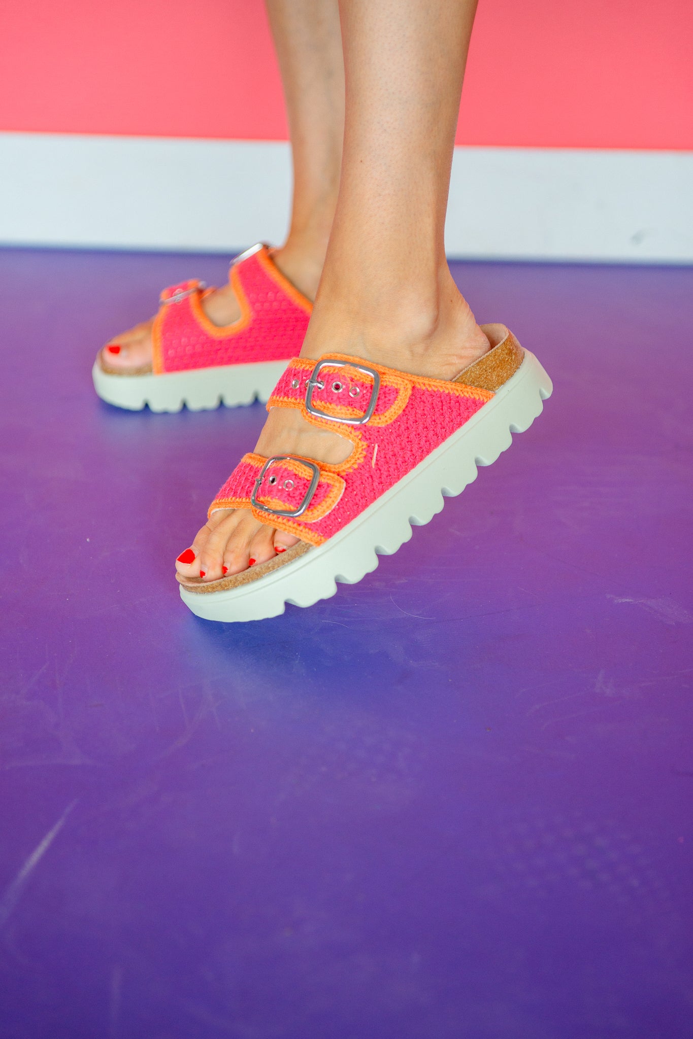 Rumor Has It Woven Sandals - Tangerine + Dark Flamingo