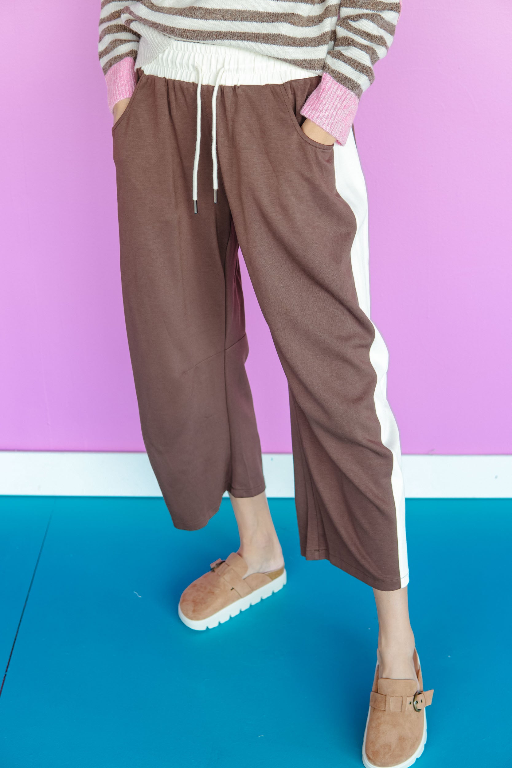 Tatum Striped Knit Pant - Dark Chocolate