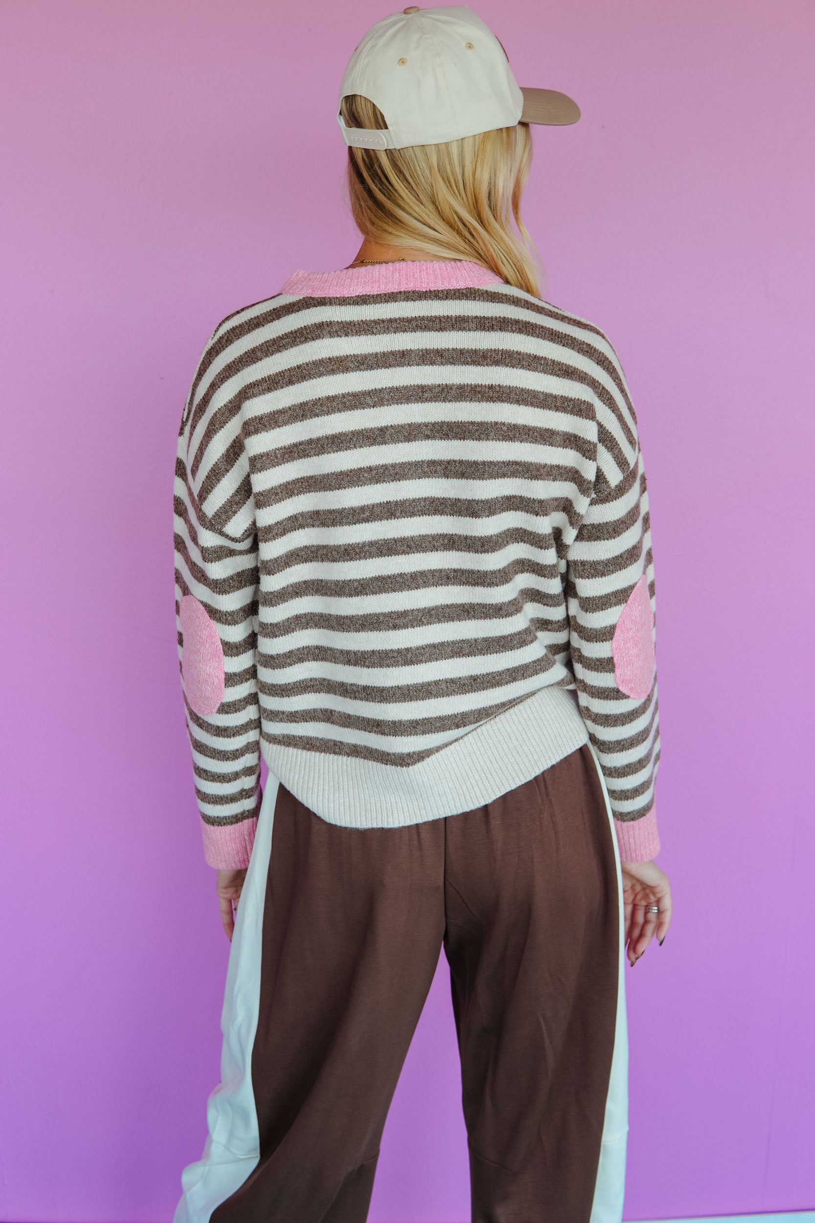 Cozy Club Striped Sweater - Mushroom + Taupe + Rose