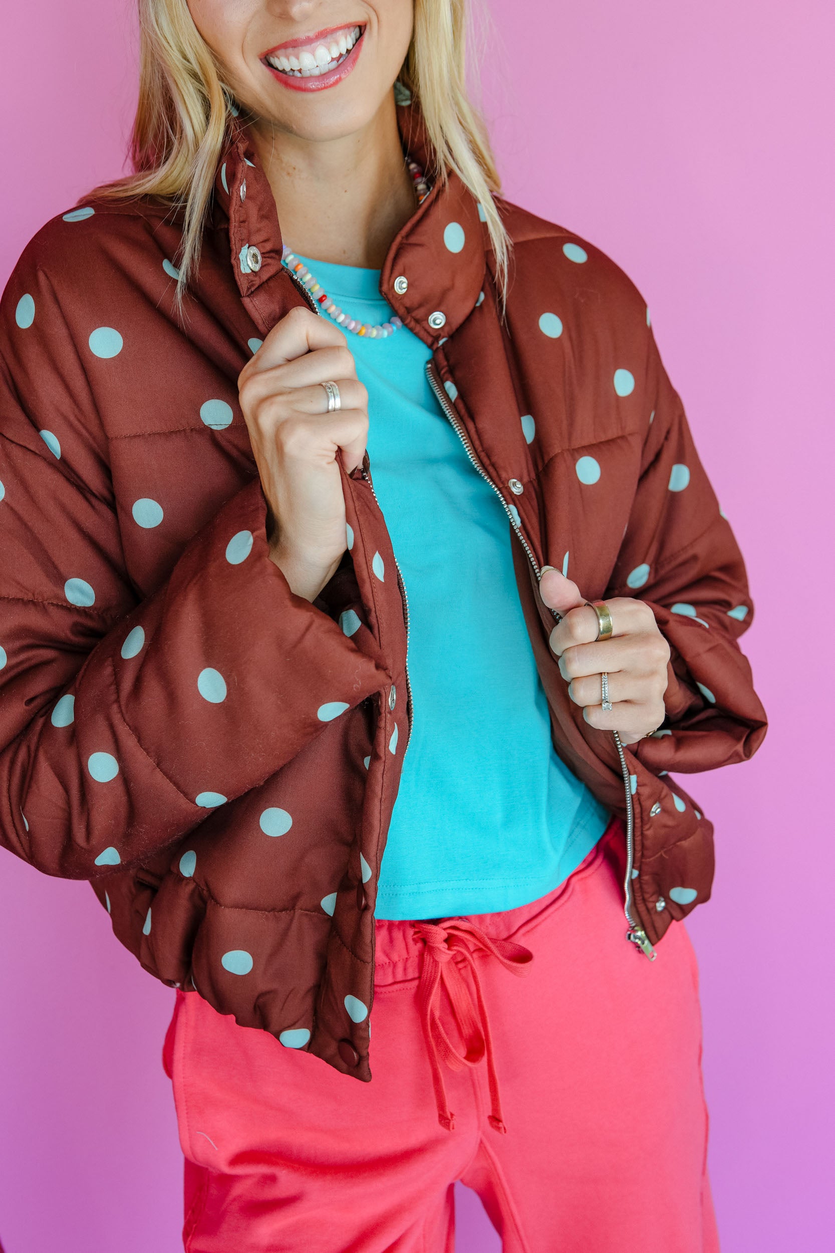 Cocoa Crush Polka Dot Puffer Jacket - Brown