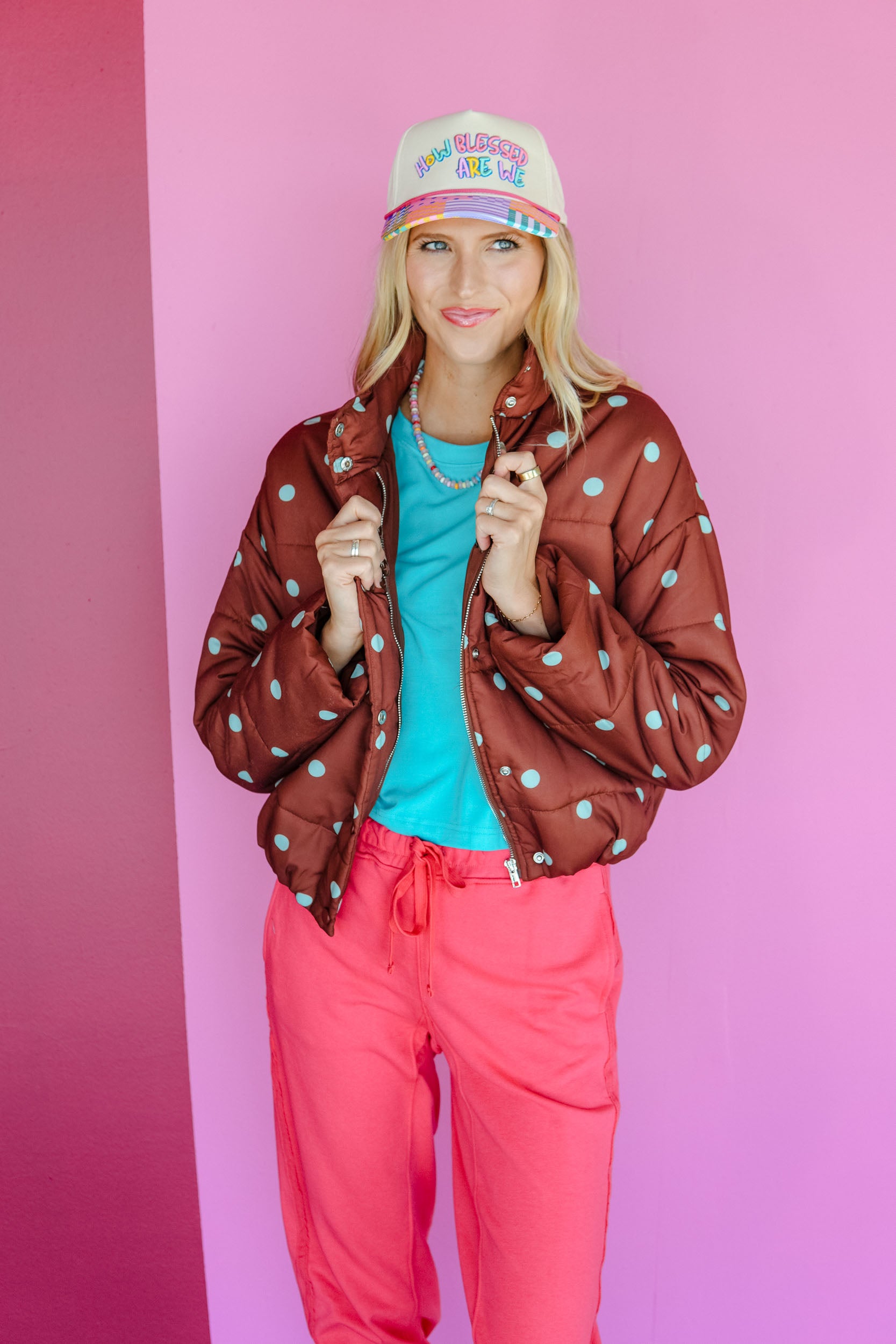 Cocoa Crush Polka Dot Puffer Jacket - Brown