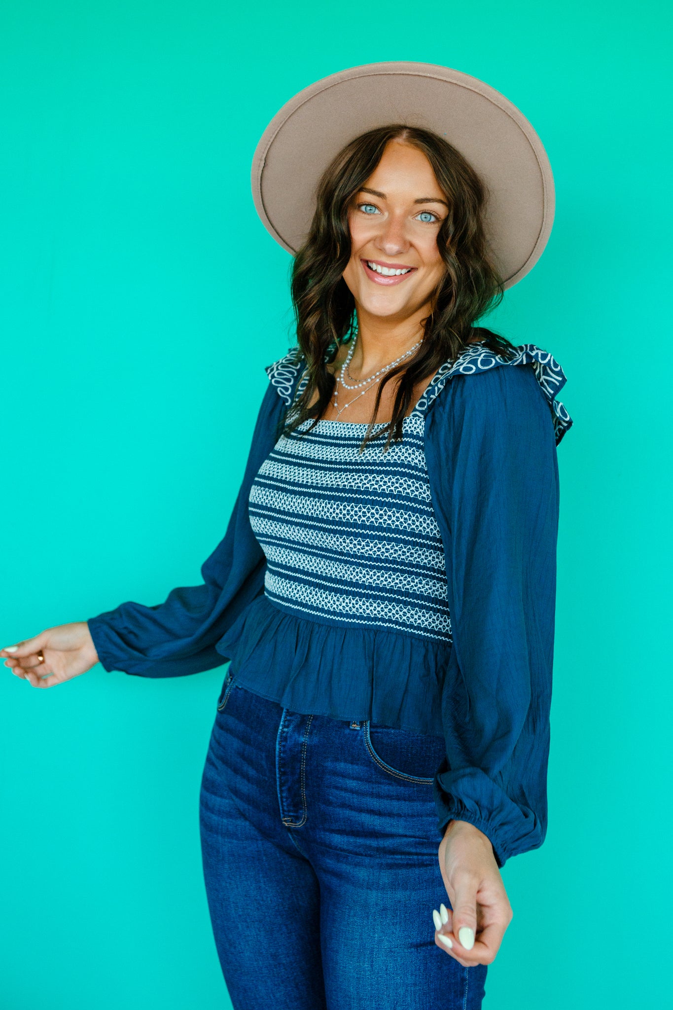 Lucianna Embroidered Peplum Blouse - Kingfisher