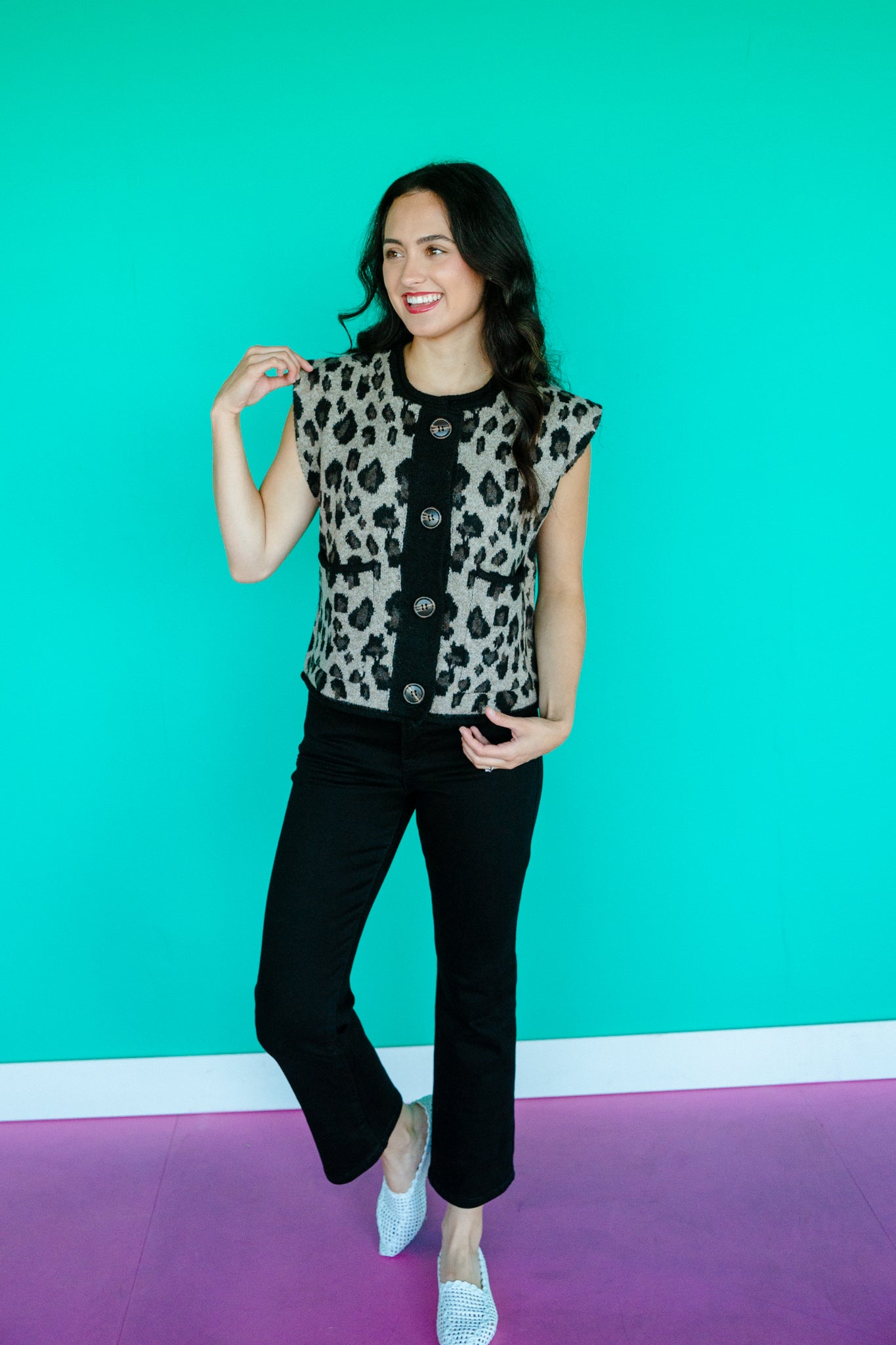 Nylah Sleeveless Sweater - Black + Grey