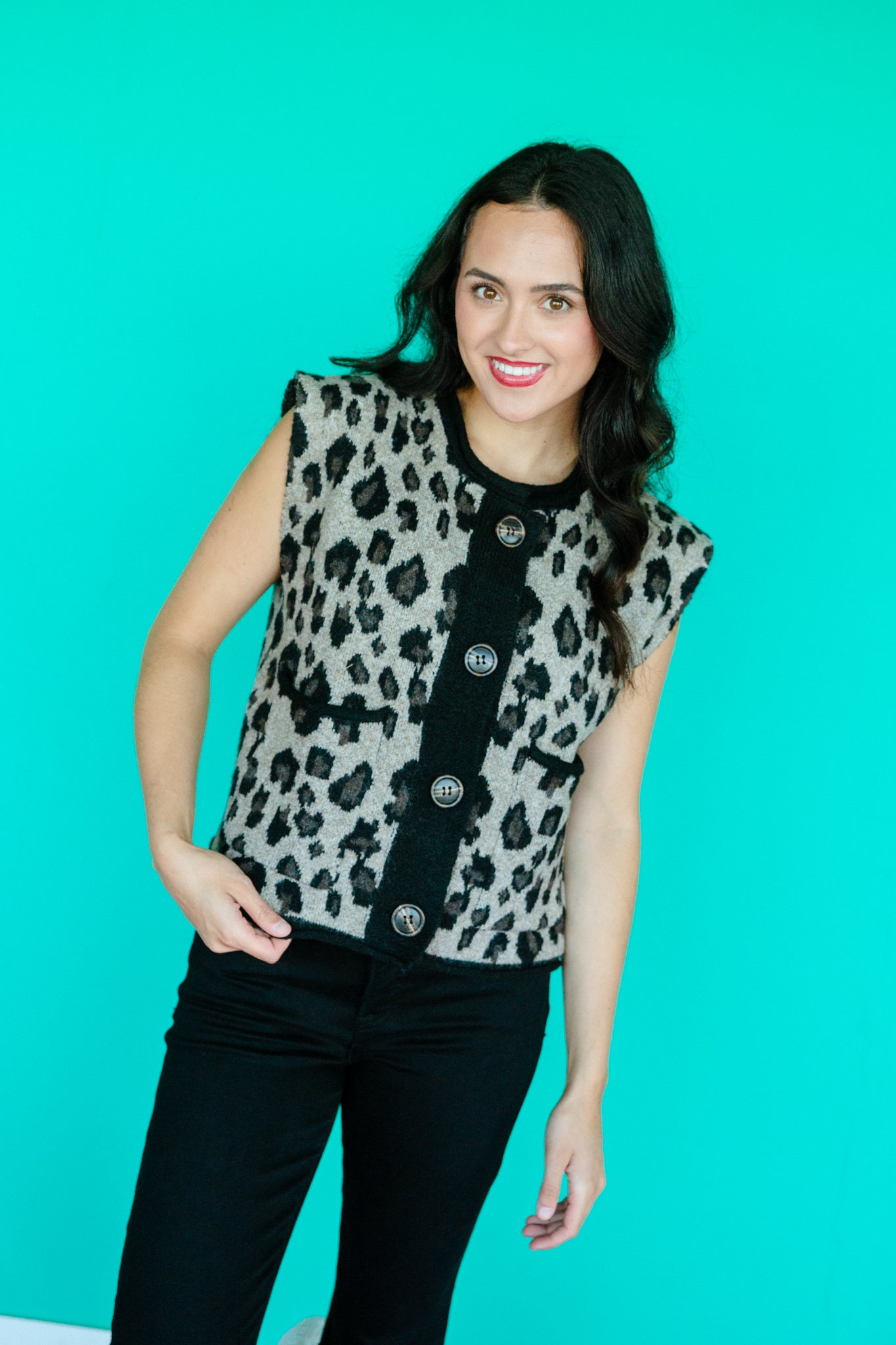 Nylah Sleeveless Sweater - Black + Grey