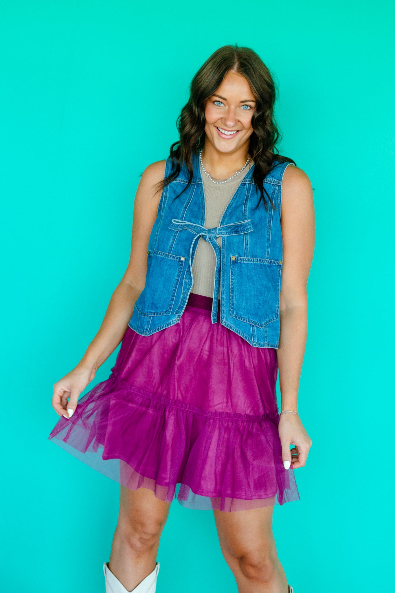 Liza Tie Front Denim Vest - Light Wash