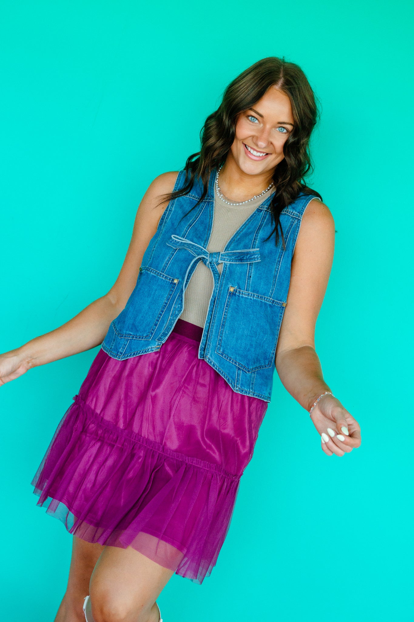 Liza Tie Front Denim Vest - Light Wash