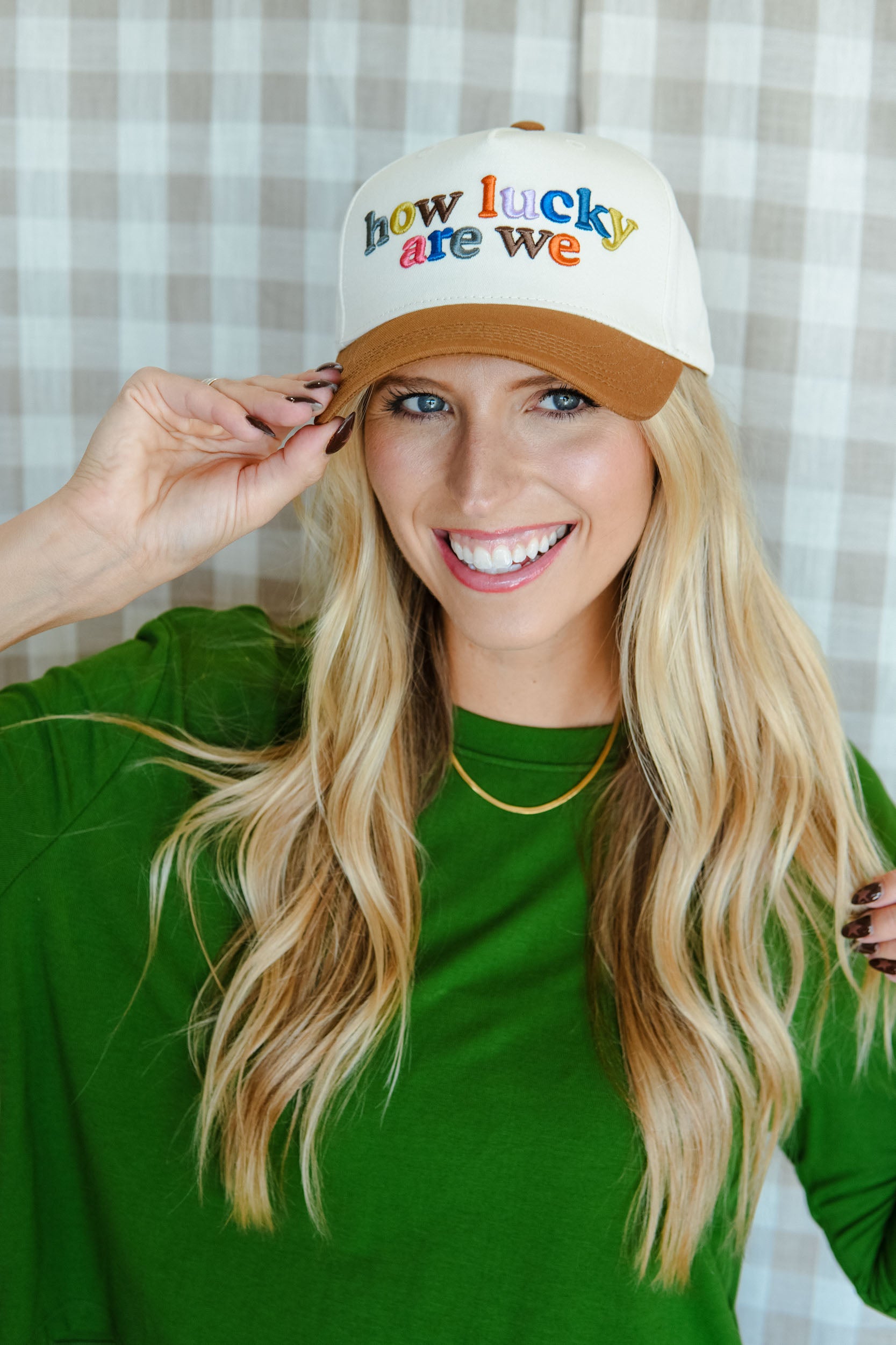 How Lucky Are We Trucker Hat - Tan Multi