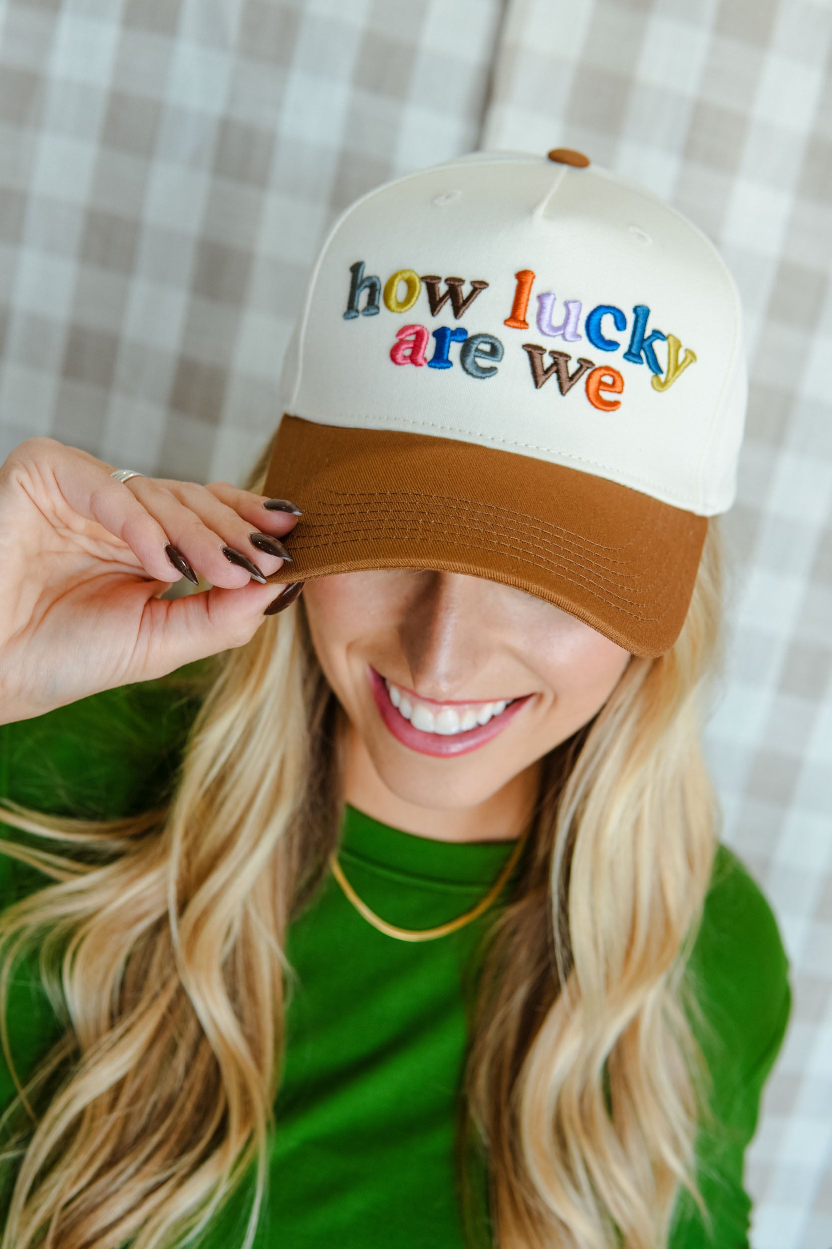 How Lucky Are We Trucker Hat - Tan Multi