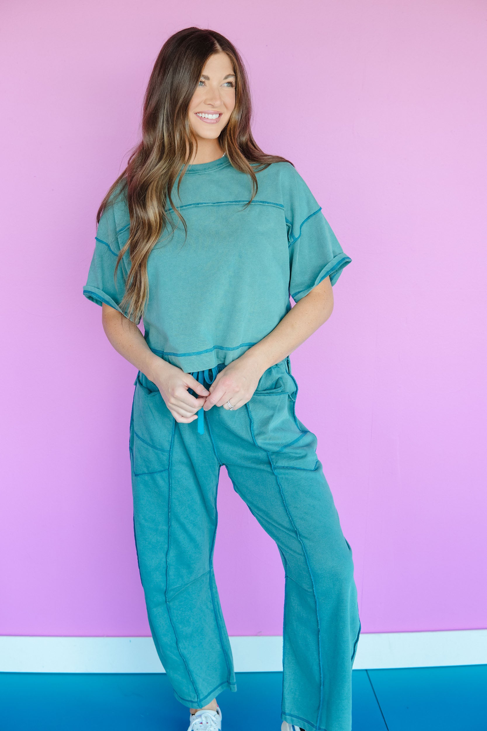 Double Dutch Raw Seam Relaxed Set - Stellar Teal