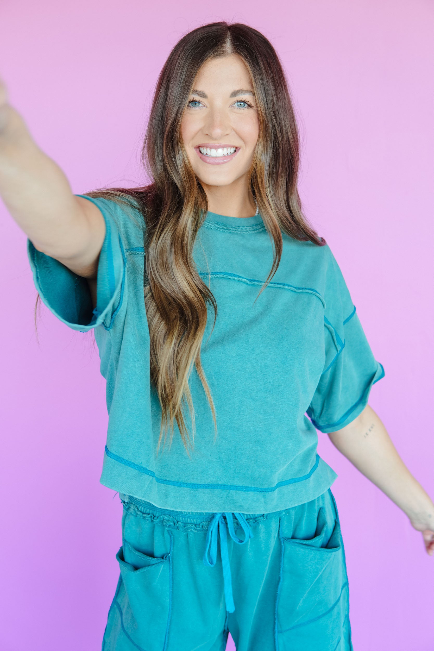 Double Dutch Raw Seam Relaxed Set - Stellar Teal