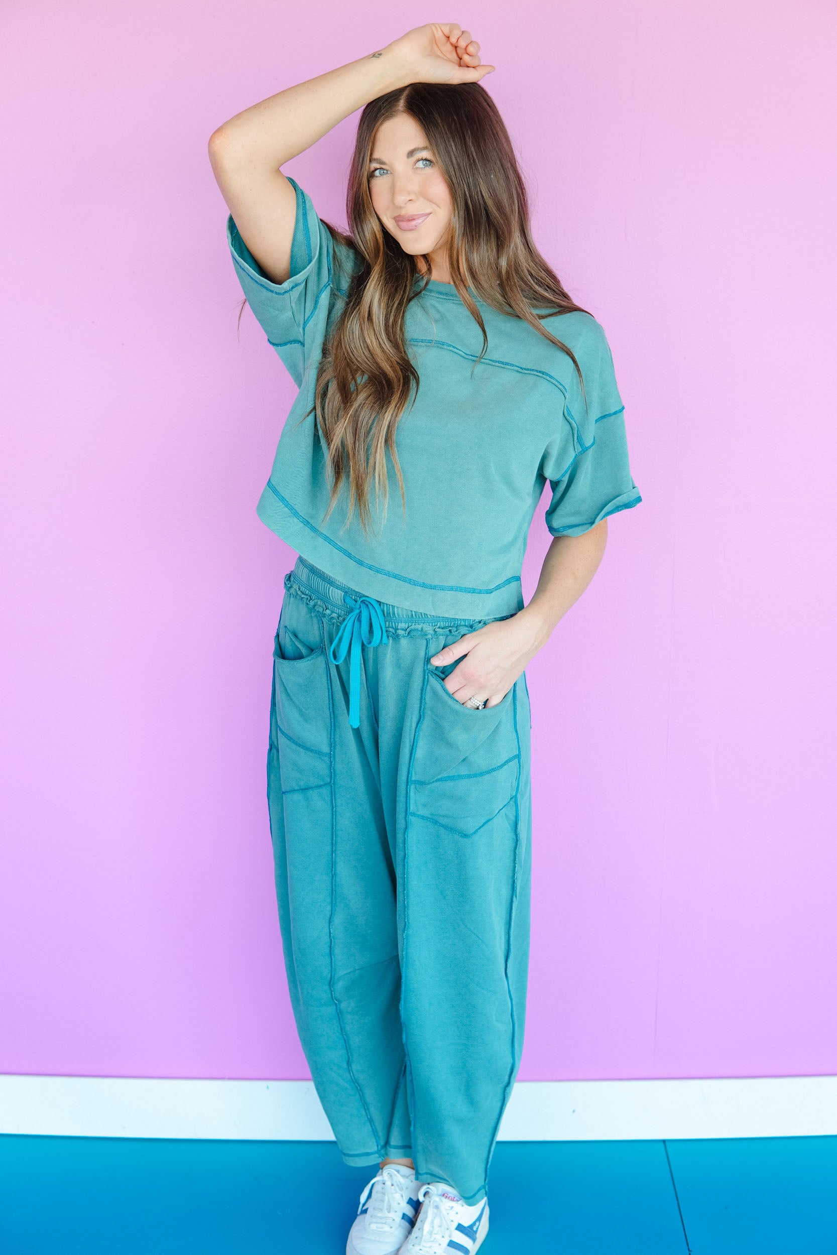 Double Dutch Raw Seam Relaxed Set - Stellar Teal