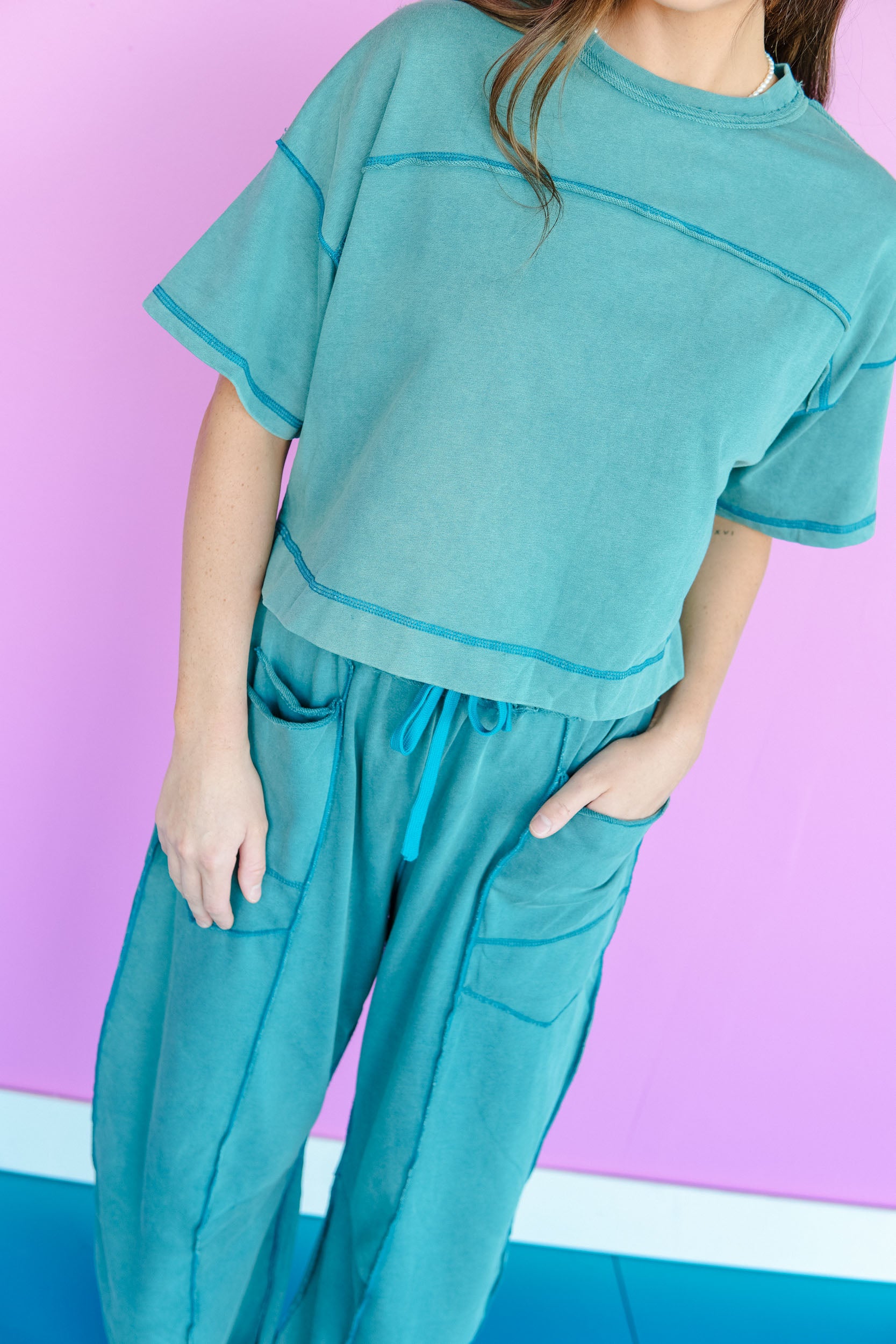 Double Dutch Raw Seam Relaxed Set - Stellar Teal