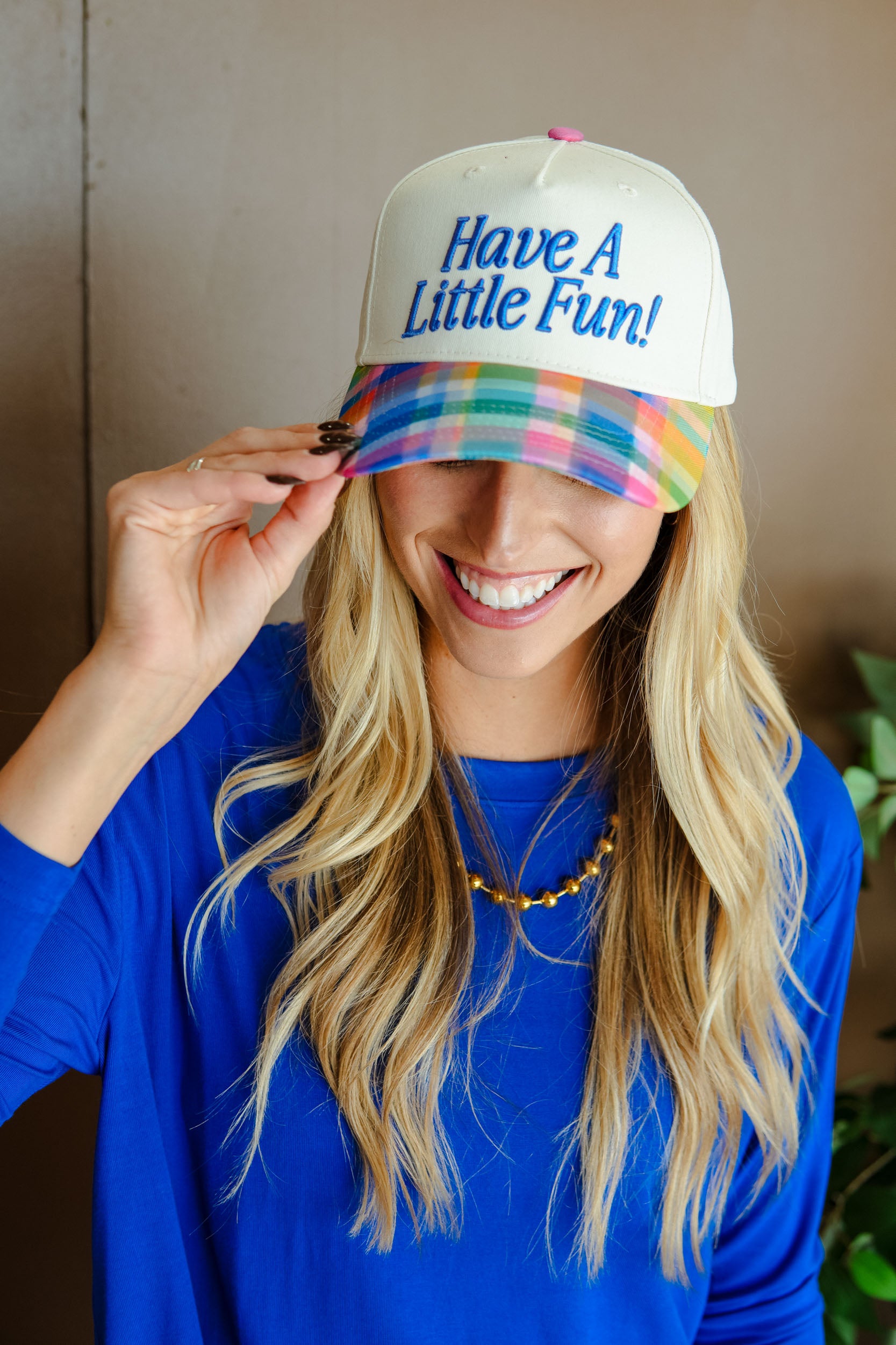 Have A Little Fun! Trucker Hat - Multi Gingham