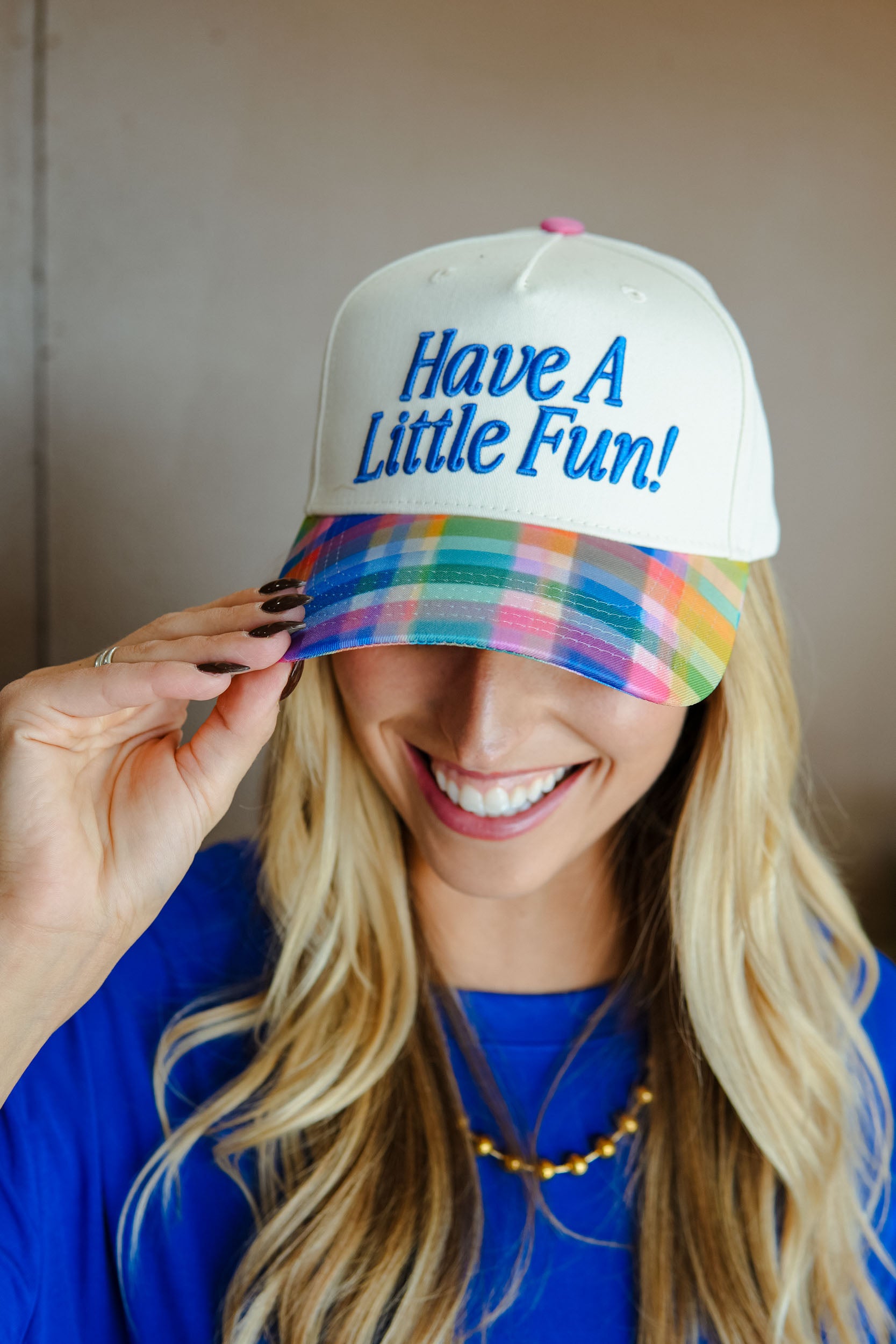 Have A Little Fun! Trucker Hat - Multi Gingham