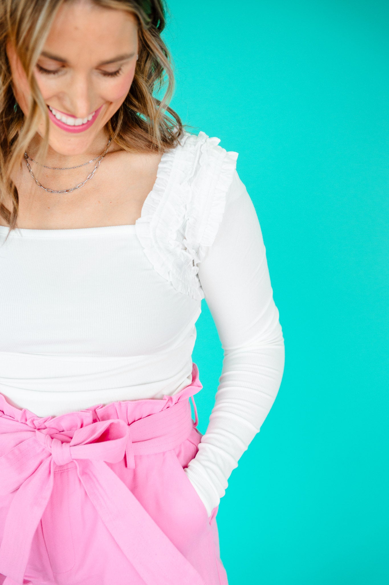Viola Ruffled Long Sleeve Top - Soft White/Ivory