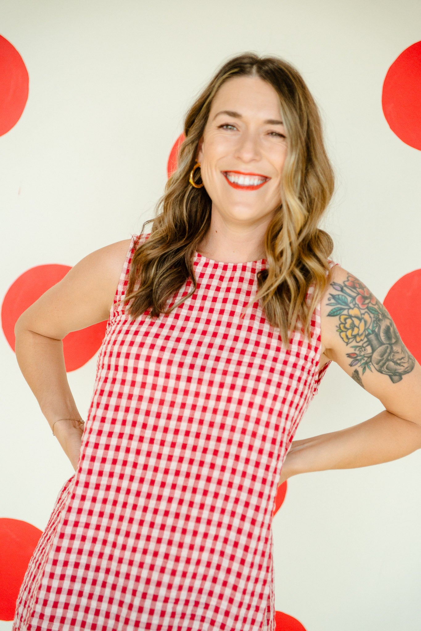 Uptown Gingham Mini Dress - Soft Warm Red