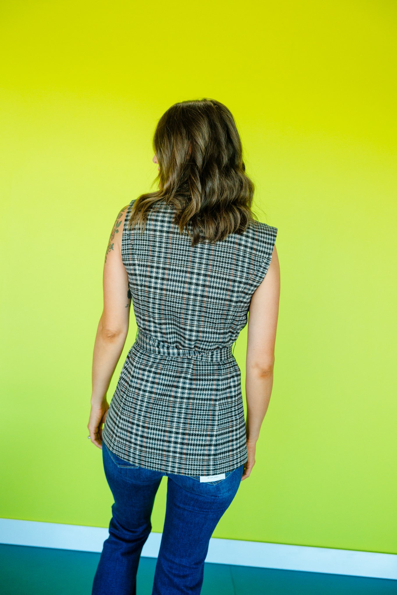 Blair Plaid Tie Waist Vest - Beige + Rust