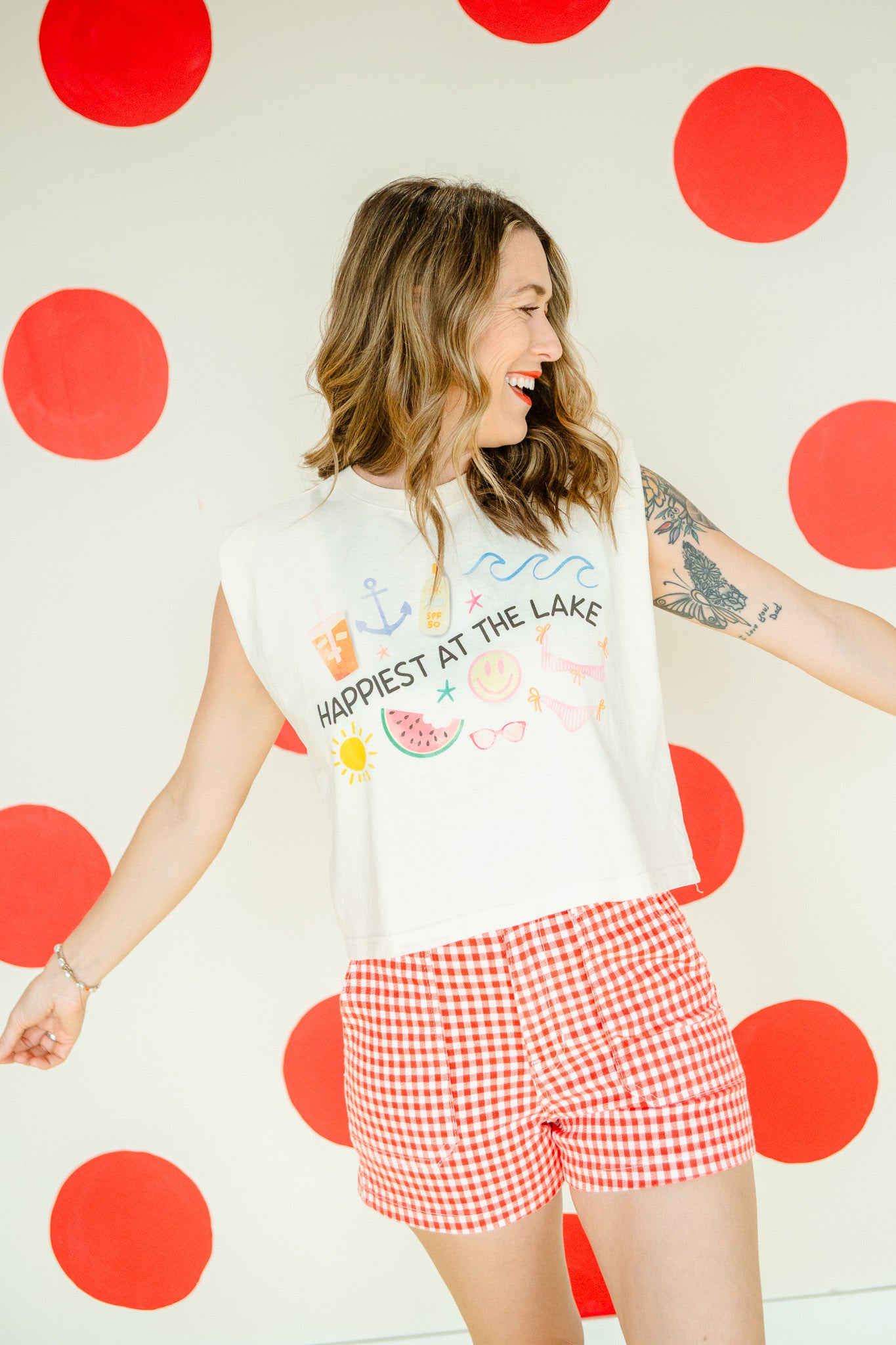 Happiest At The Lake Graphic Tank - Cream