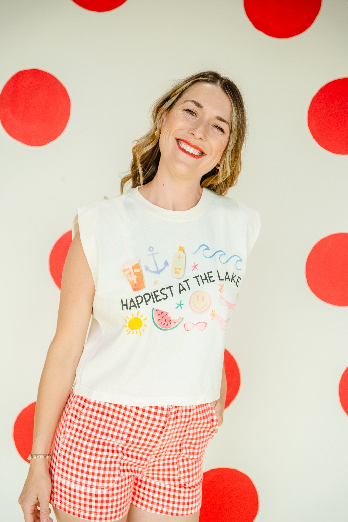 Happiest At The Lake Graphic Tank - Cream