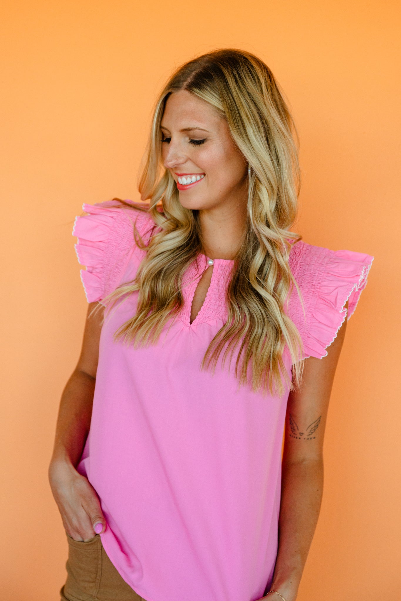 Kirsten Ruffle Sleeve Top - Rose/Shocking Pink
