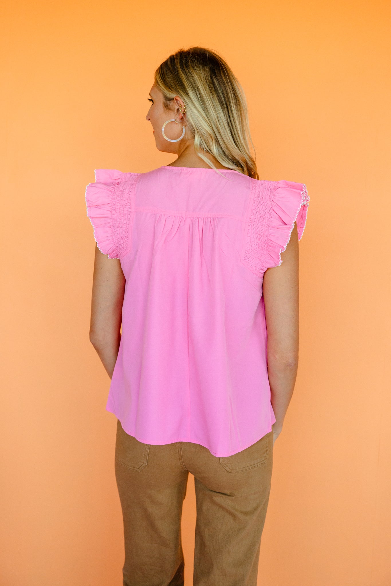Kirsten Ruffle Sleeve Top - Rose/Shocking Pink