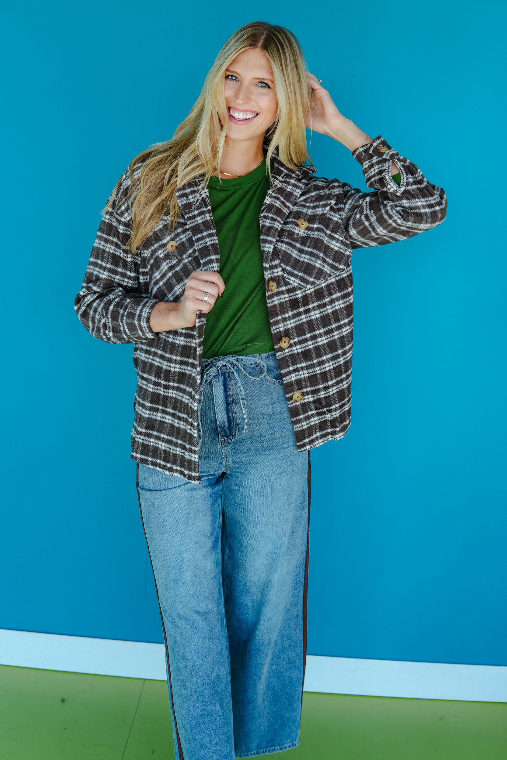 Falling For You Plaid Shacket - Dark Brown
