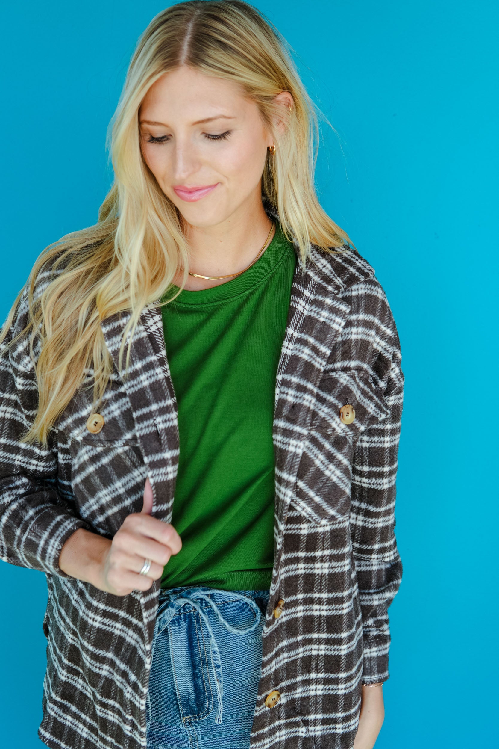 Falling For You Plaid Shacket - Dark Brown
