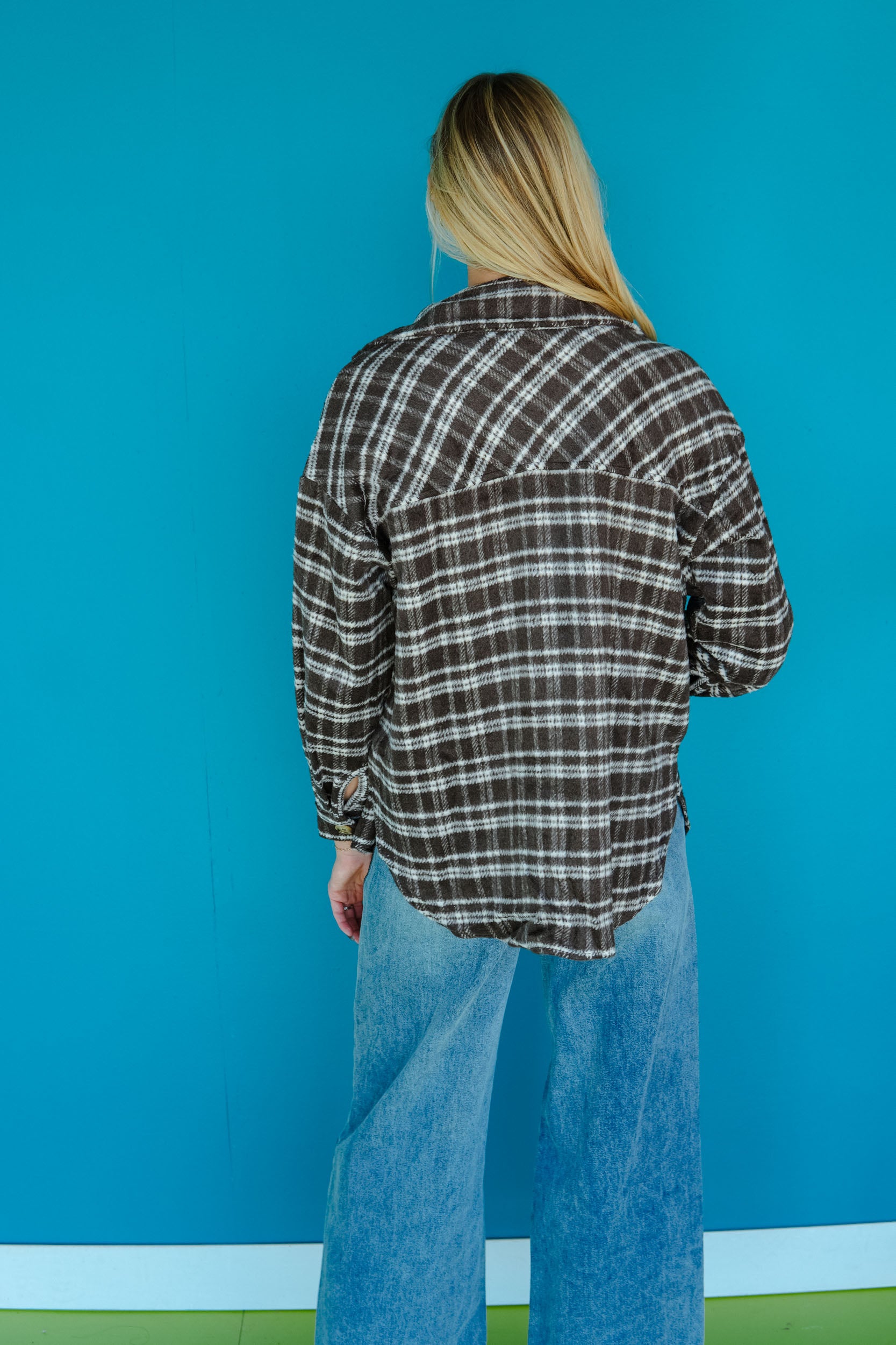 Falling For You Plaid Shacket - Dark Brown