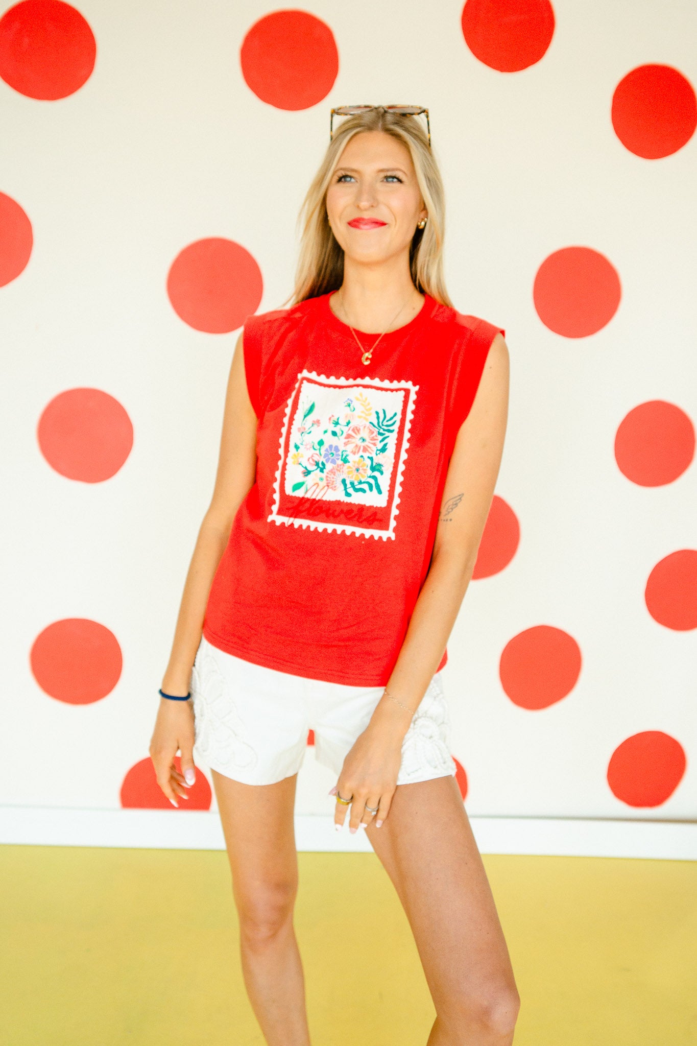 Garden Party Graphic Tank - Coral Red