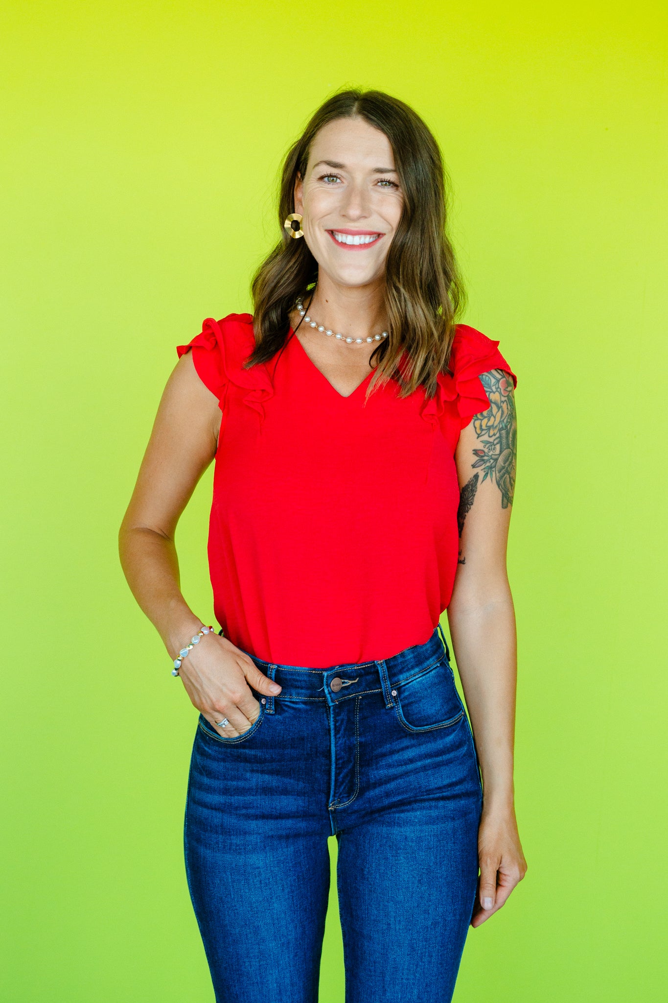 Charlie V-Neck Blouse - True Red