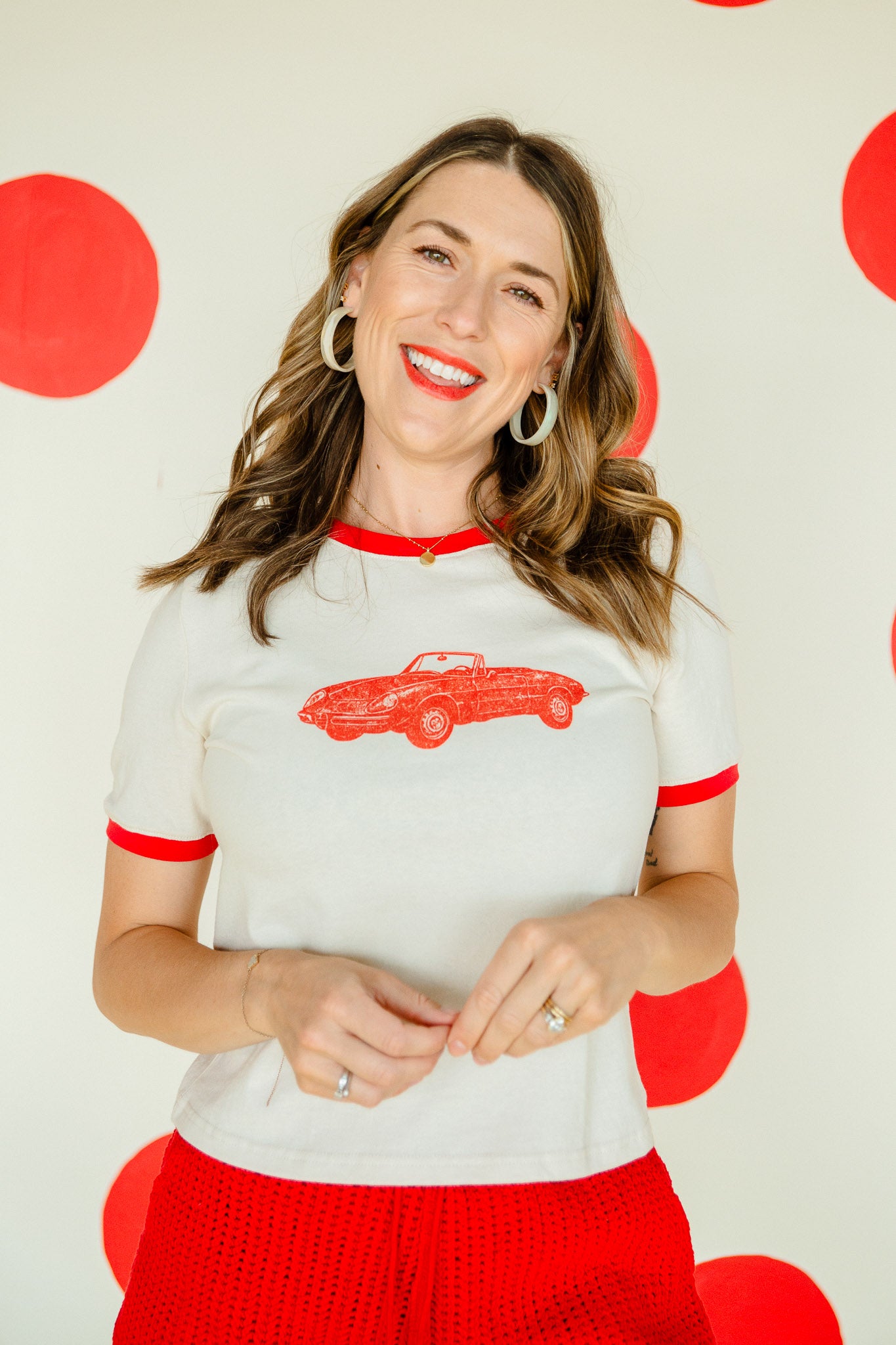 Adeline Graphic Tee - Beige + Red