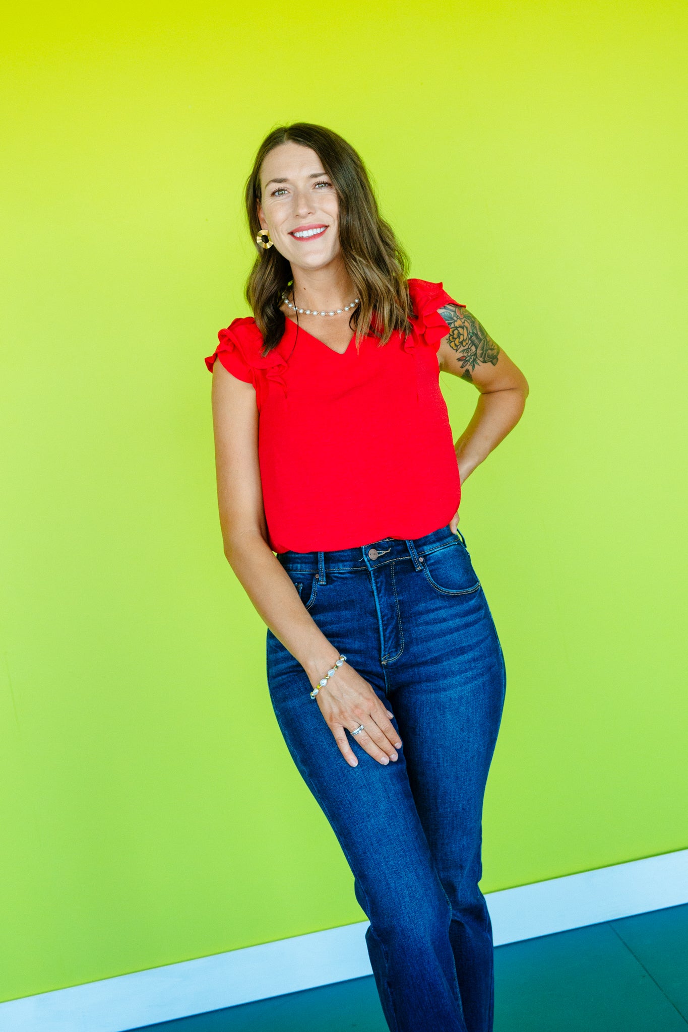 Charlie V-Neck Blouse - True Red