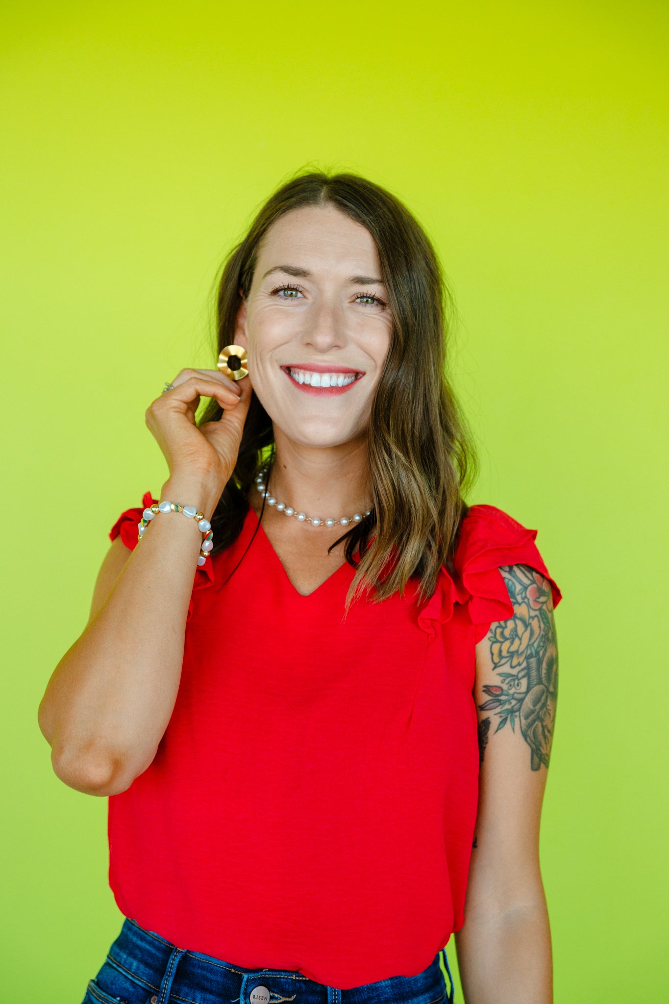 Charlie V-Neck Blouse - True Red