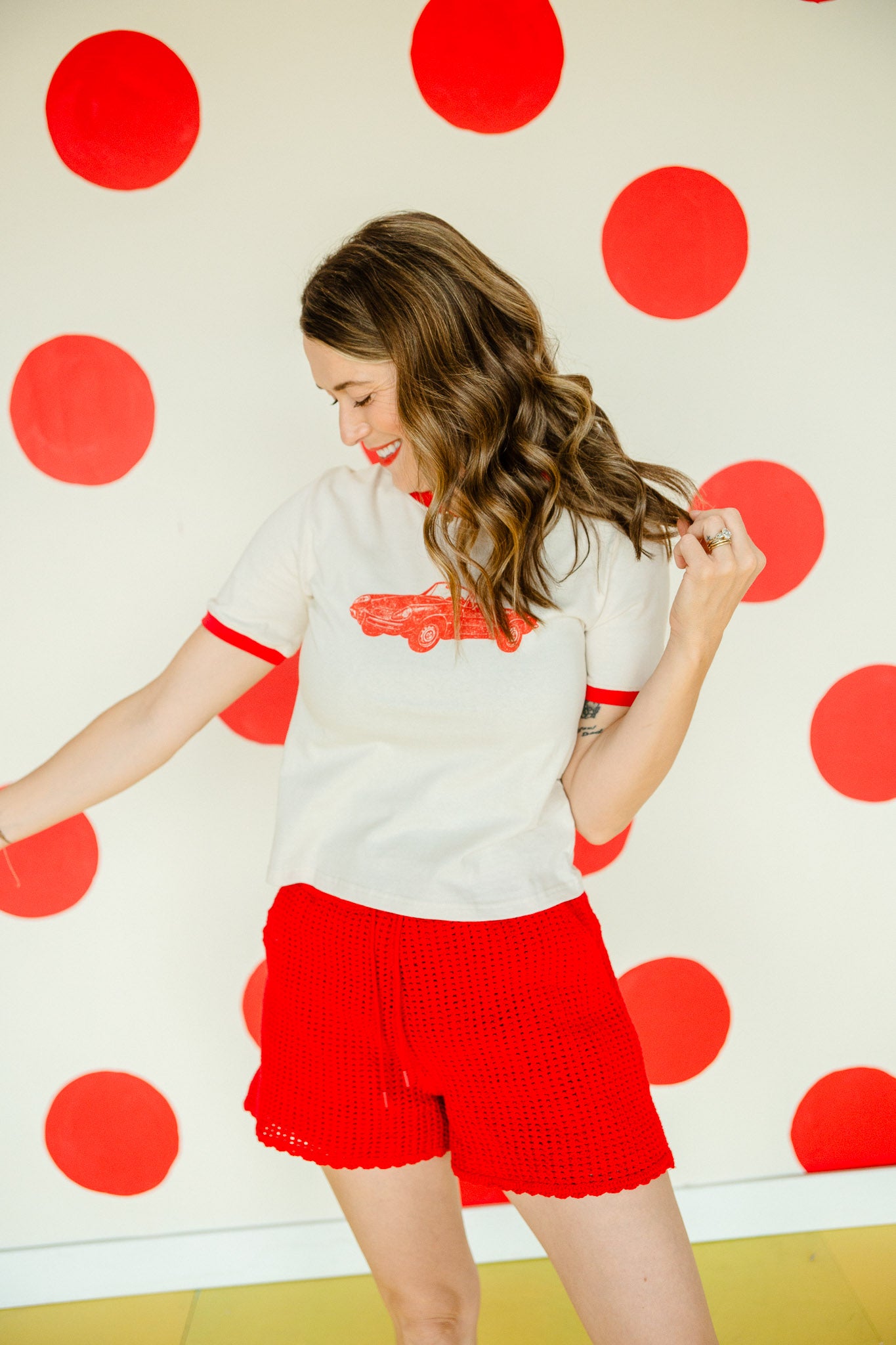 Adeline Graphic Tee - Beige + Red